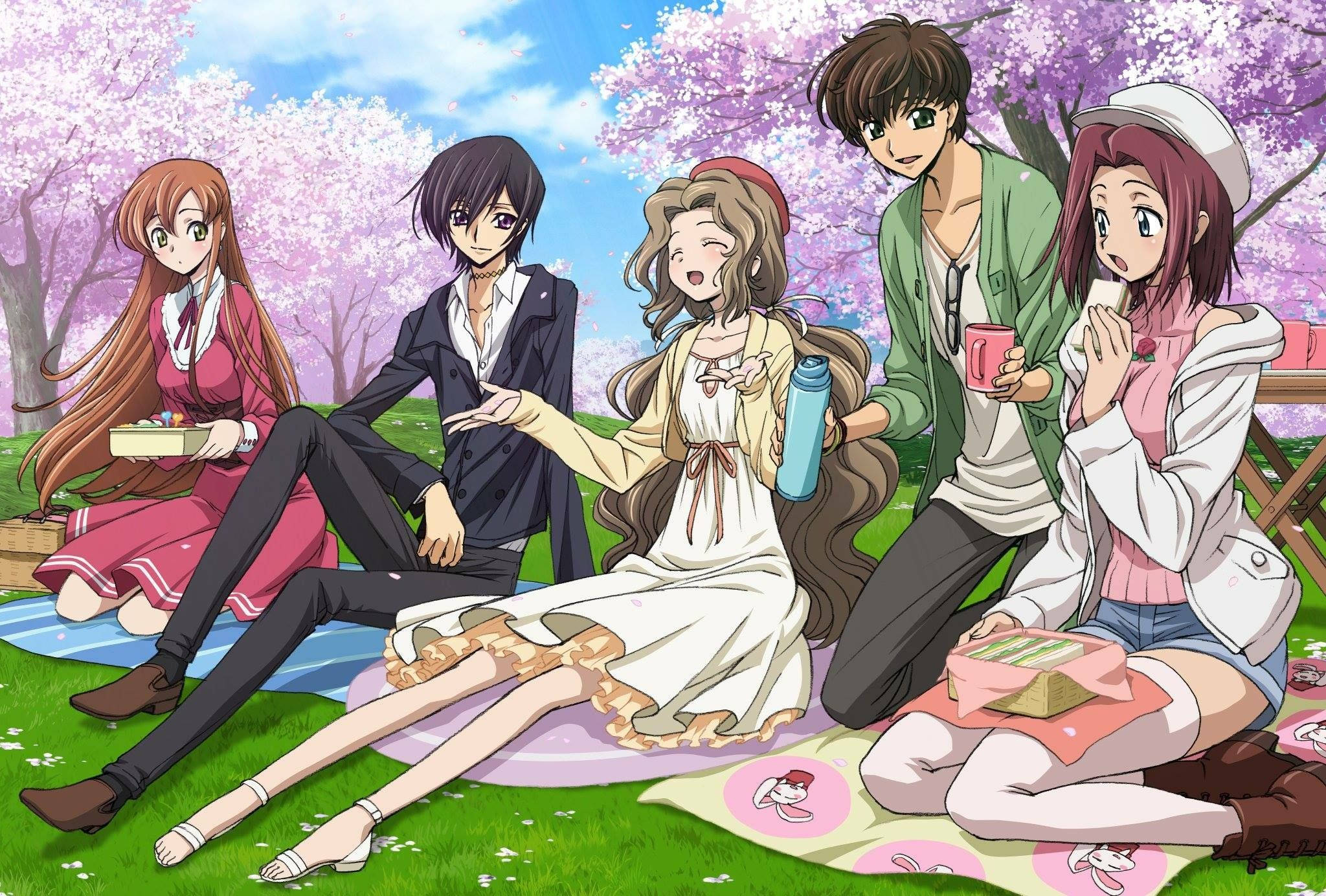 Lelouch Lamperouge, cherry trees, pink blossoms, Full HD Desktop Wallpaper