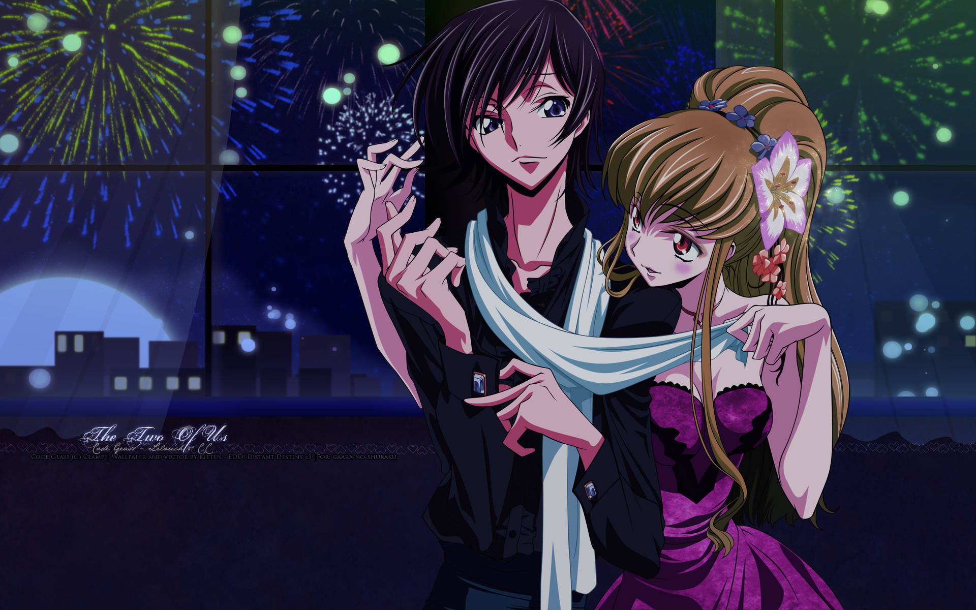 Lelouch Lamperouge, fireworks display, city skyline, Full HD Desktop Wallpaper