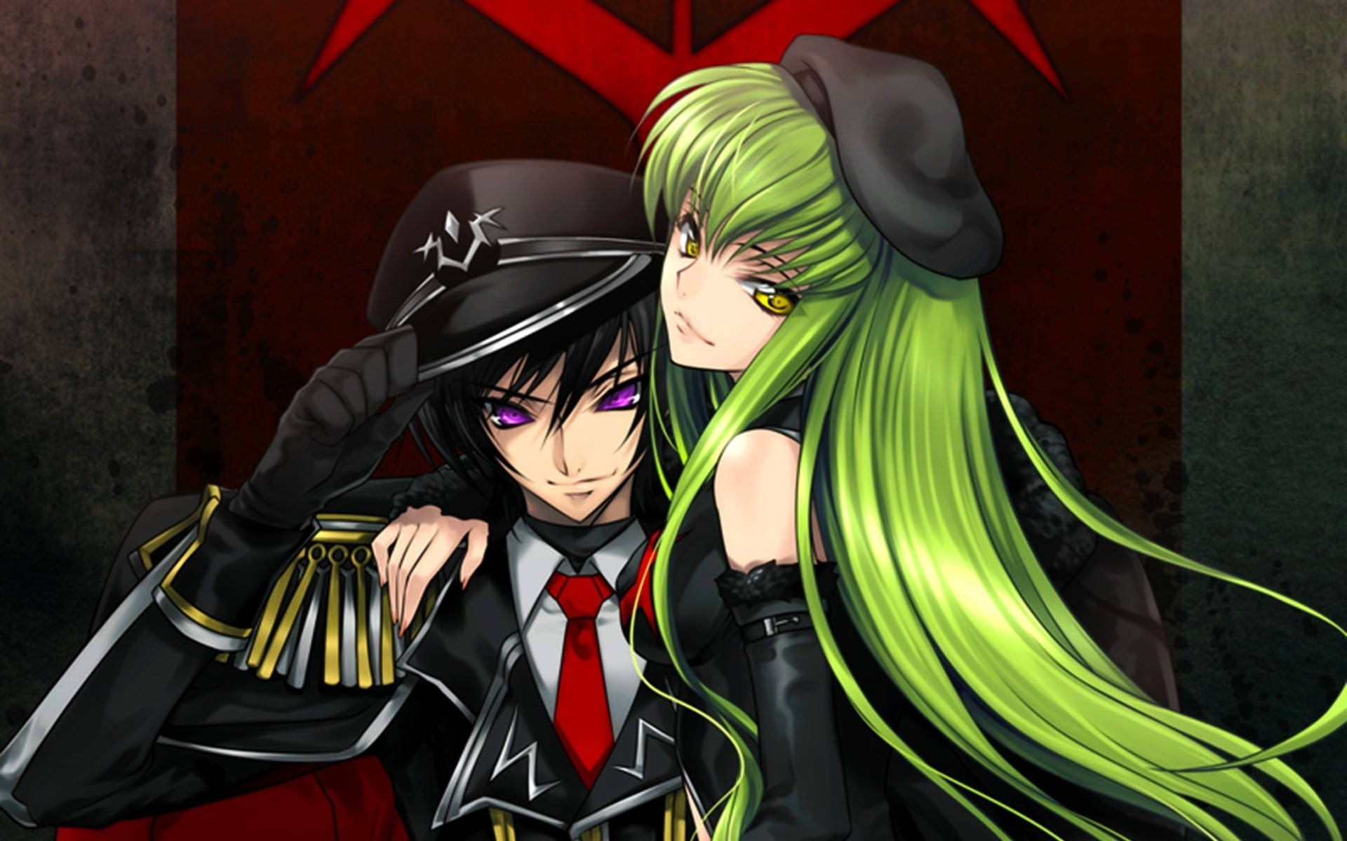 Lelouch Lamperouge, dark uniforms, red star backdrop, Full HD Desktop Wallpaper