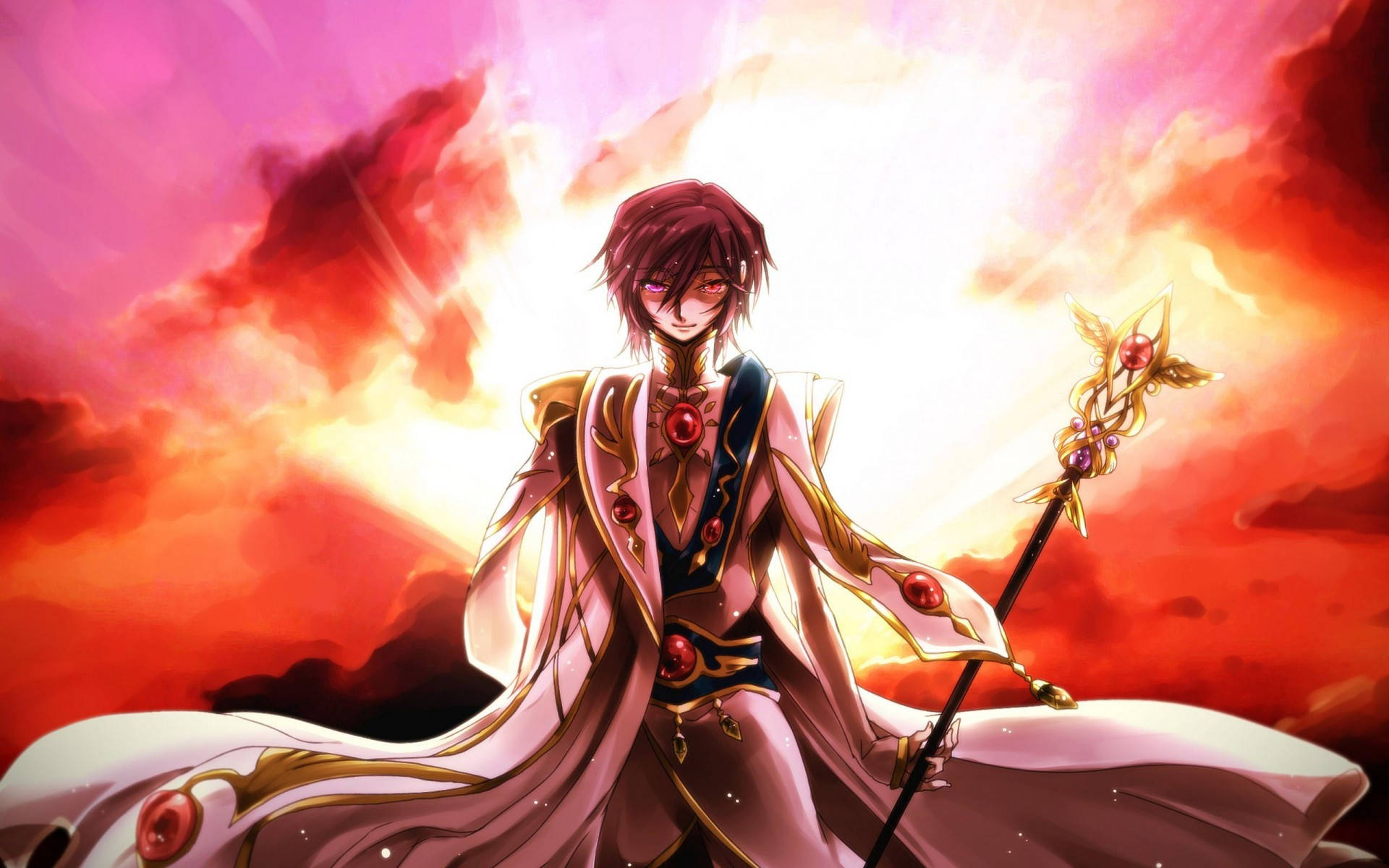 Lelouch Lamperouge, red-haired, ornate pink and gold robes, Full HD Desktop Wallpaper