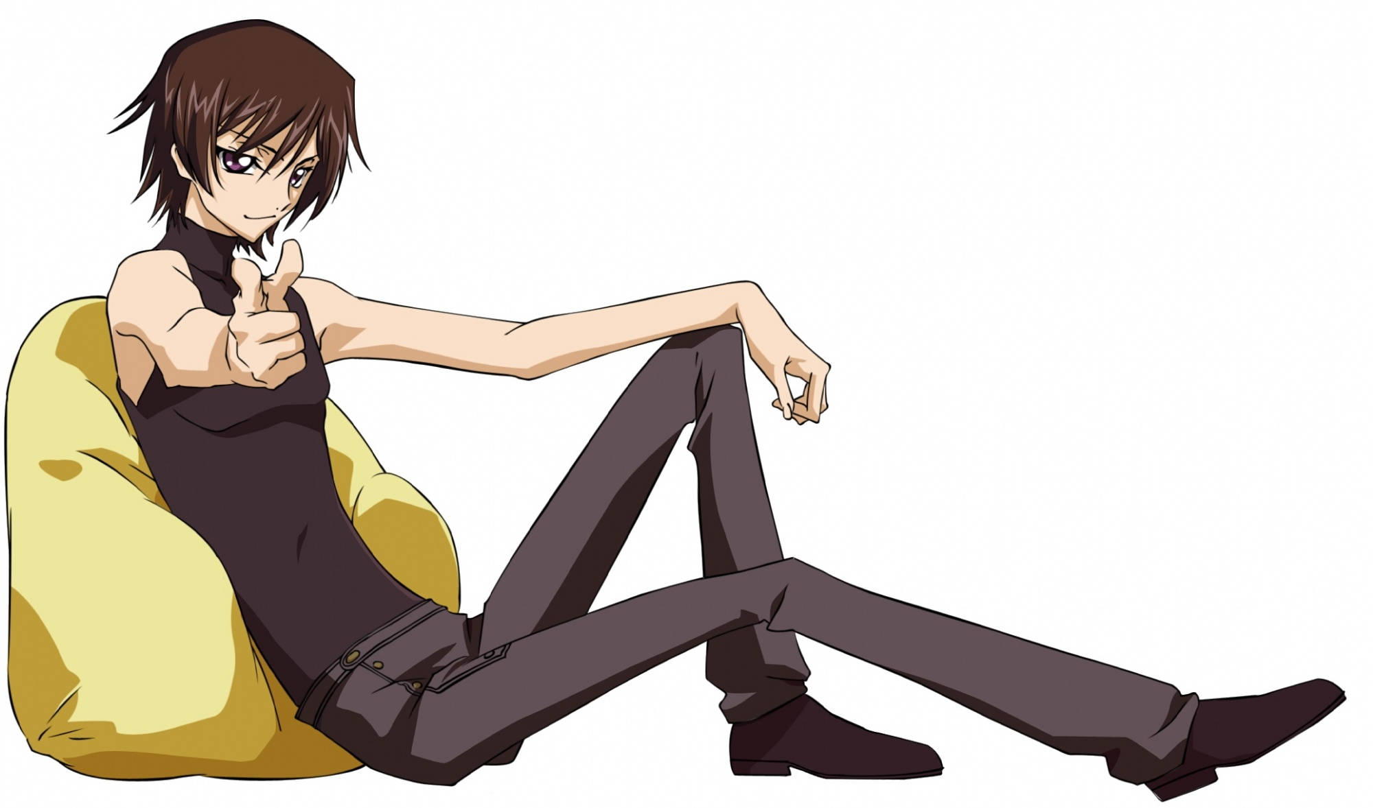 Lelouch Lamperouge, brown hair, yellow beanbag, Full HD Desktop Wallpaper