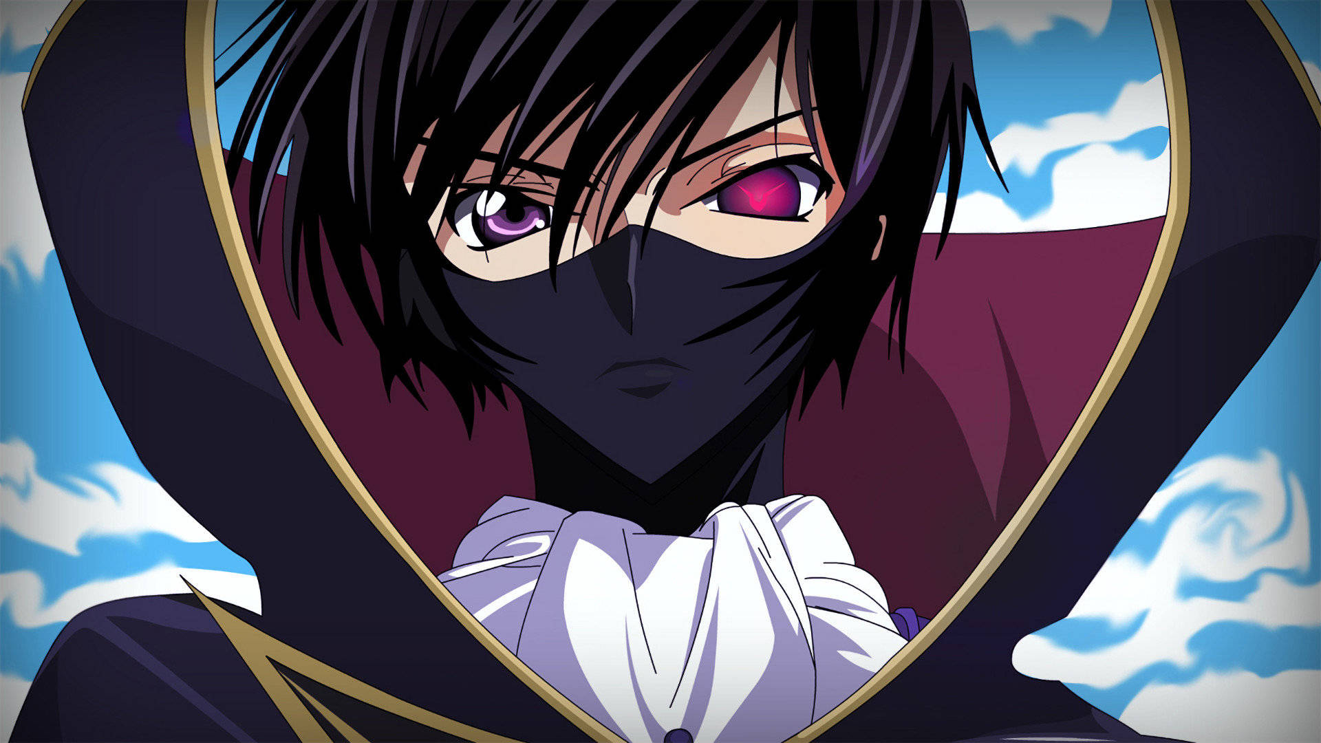 Lelouch Lamperouge, half mask, golden heart-shaped frame, Full HD Desktop Wallpaper