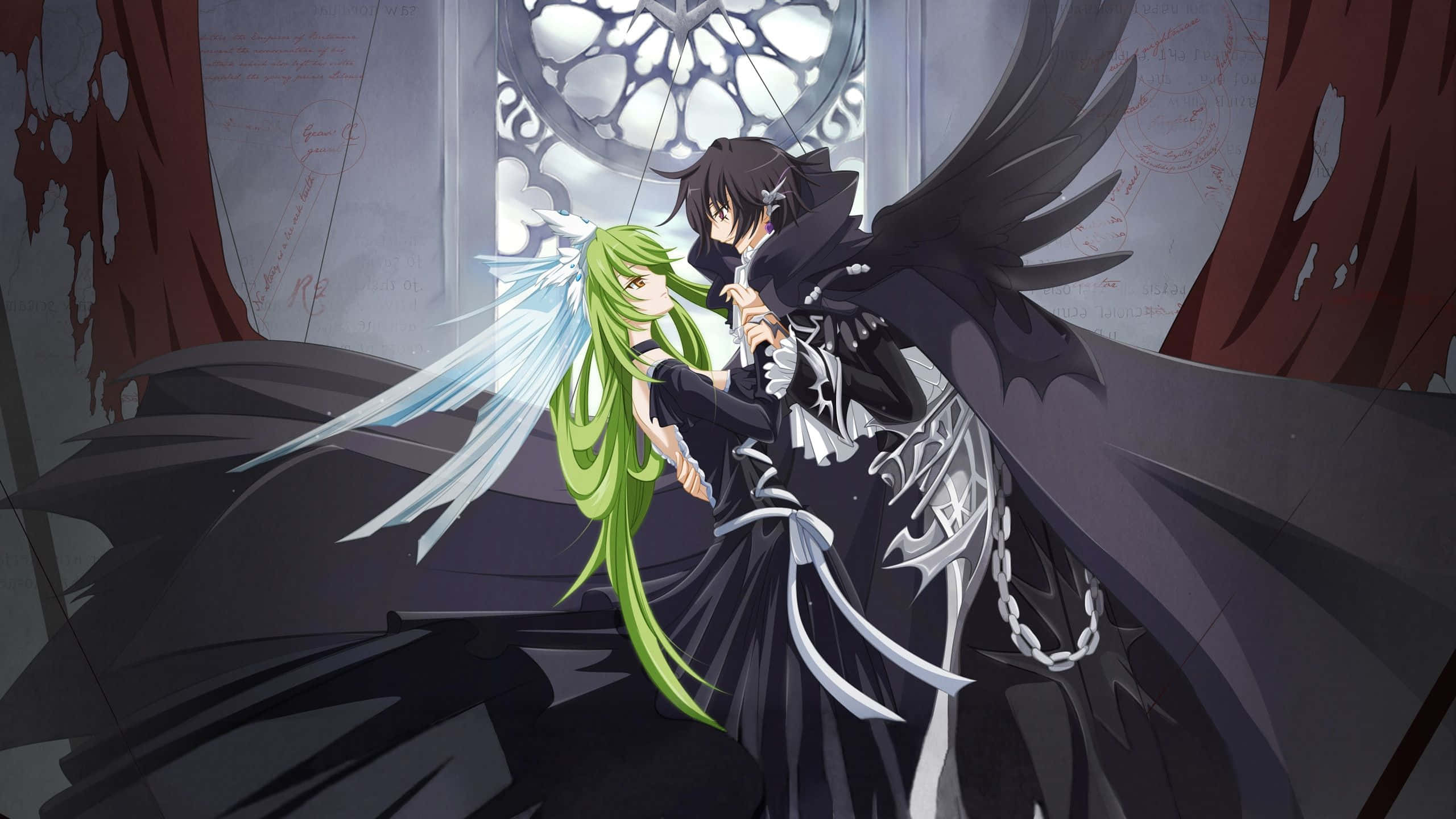 Lelouch lamperouge, C.C, stained glass window, 2K Desktop Wallpaper