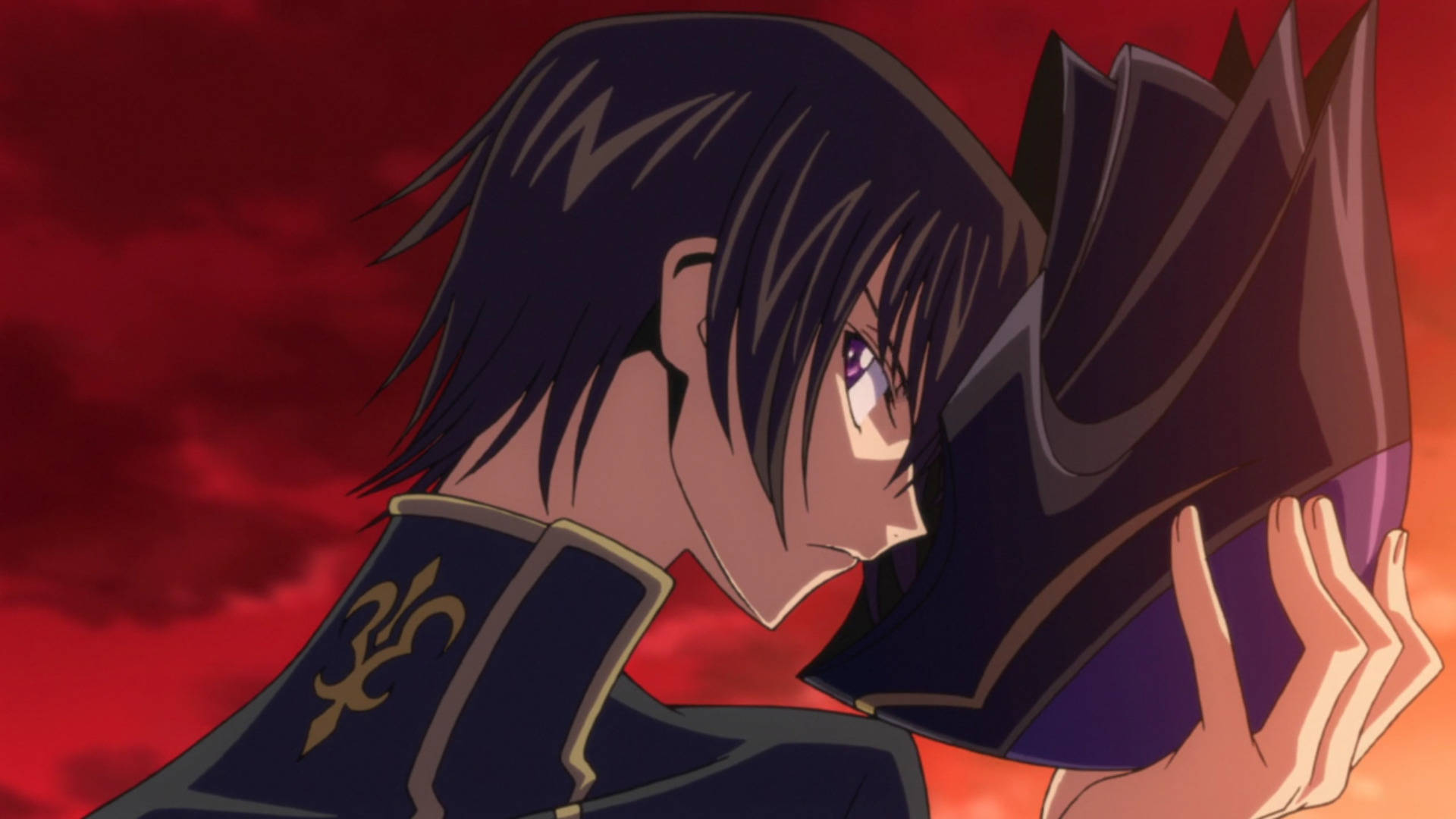 Lelouch Lamperouge, red clouds, blue uniform, Full HD Desktop Wallpaper