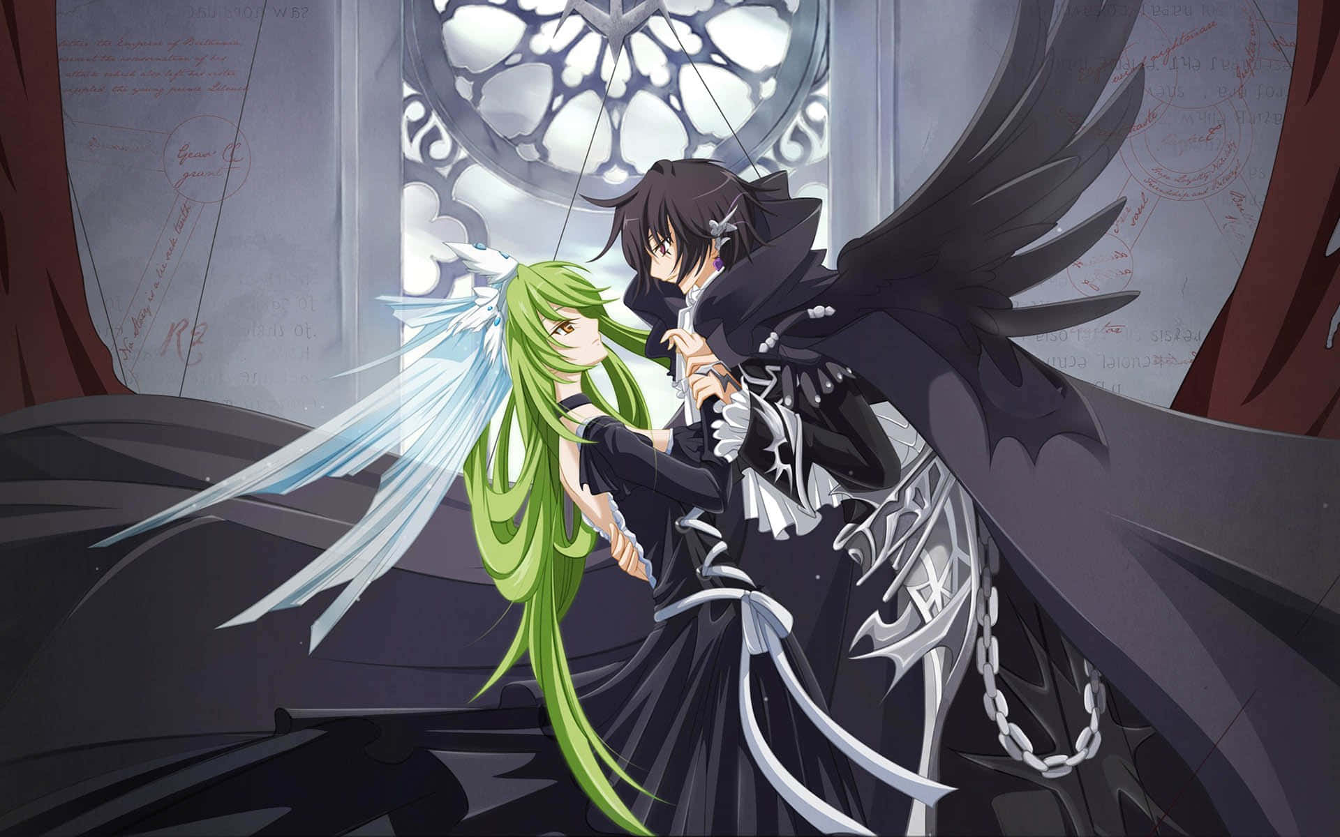 Lelouch, C C, green-haired angel, Full HD Desktop Wallpaper