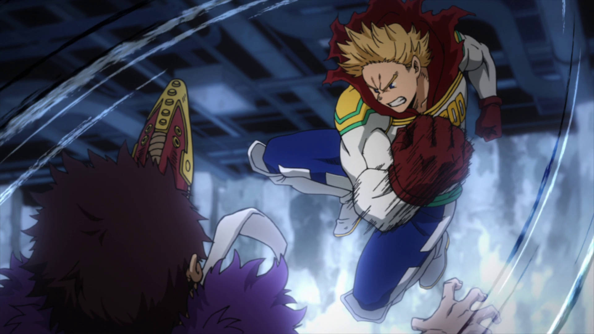 lelmillion, blonde anime hero, white blue and red suit, Full HD Desktop Wallpaper