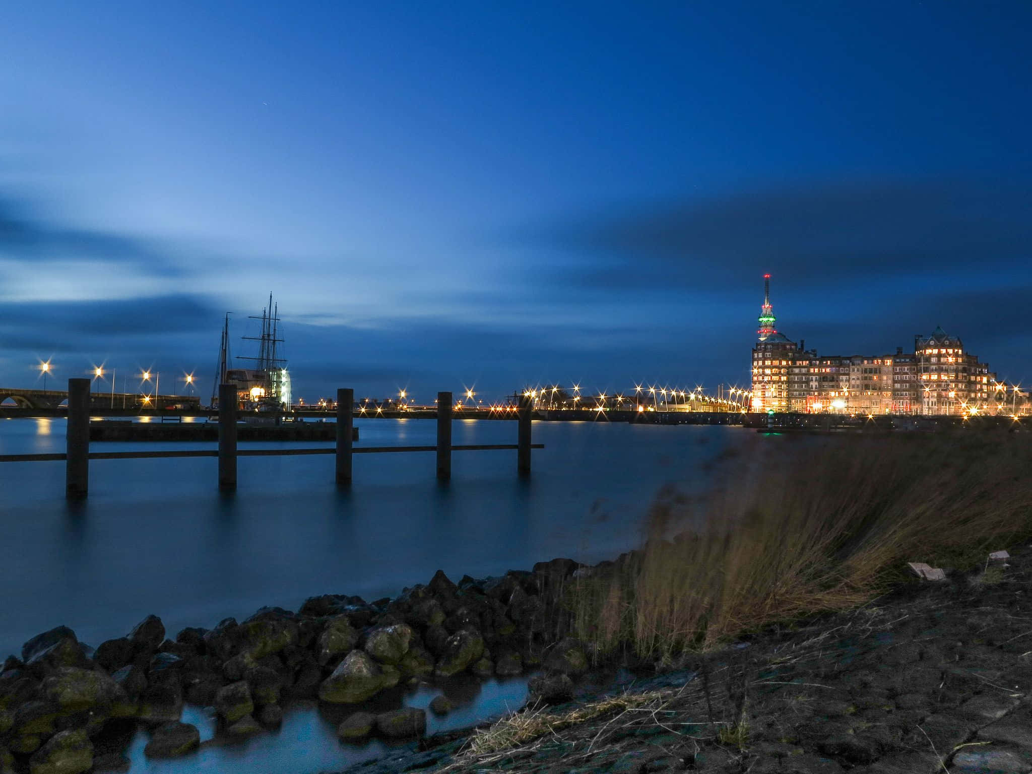 Lelystad, waterfront, twilight, Full HD Desktop Wallpaper