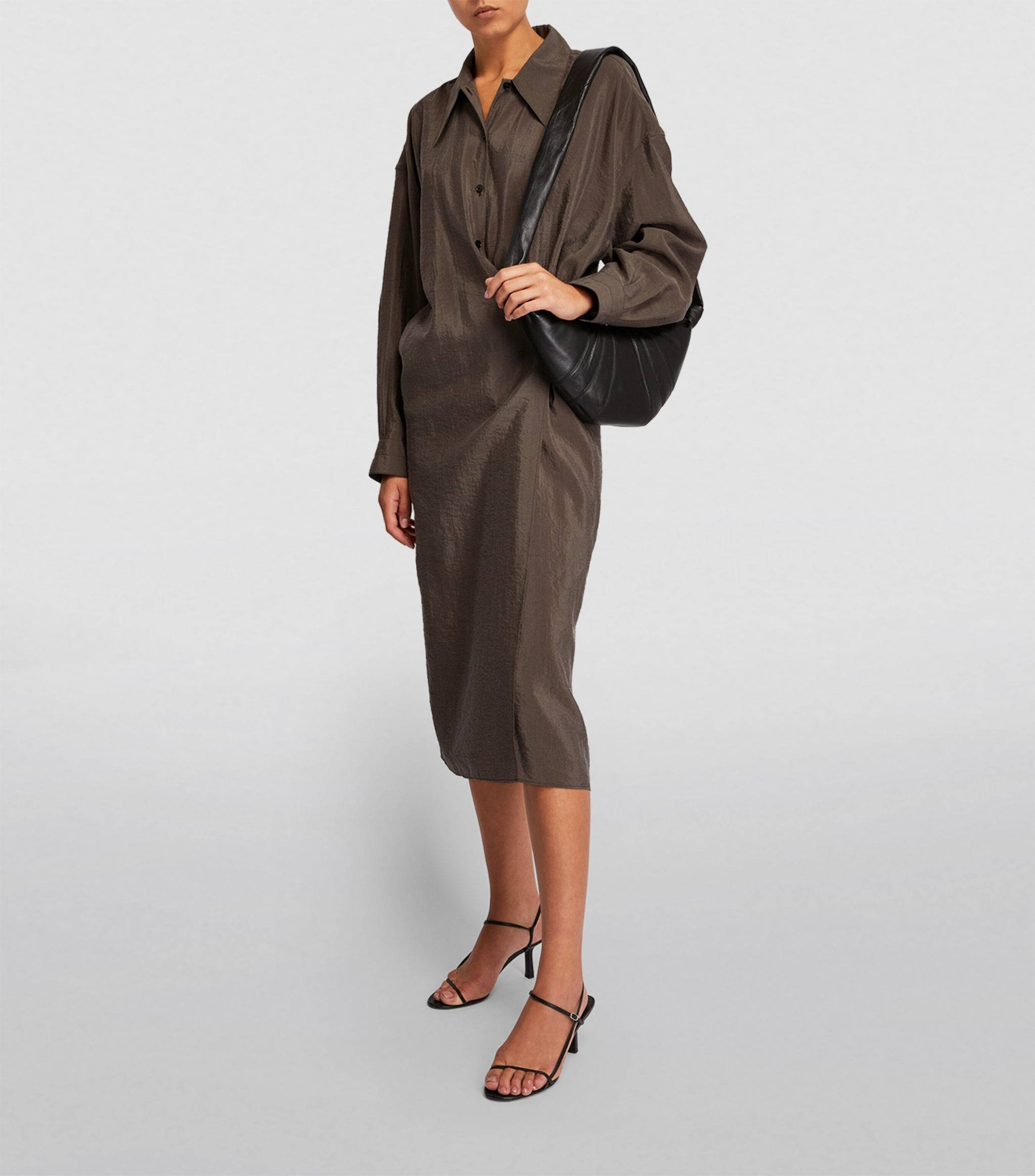 Lemaire, women's twisted dress, brown shirt dress, Full HD Phone Wallpaper