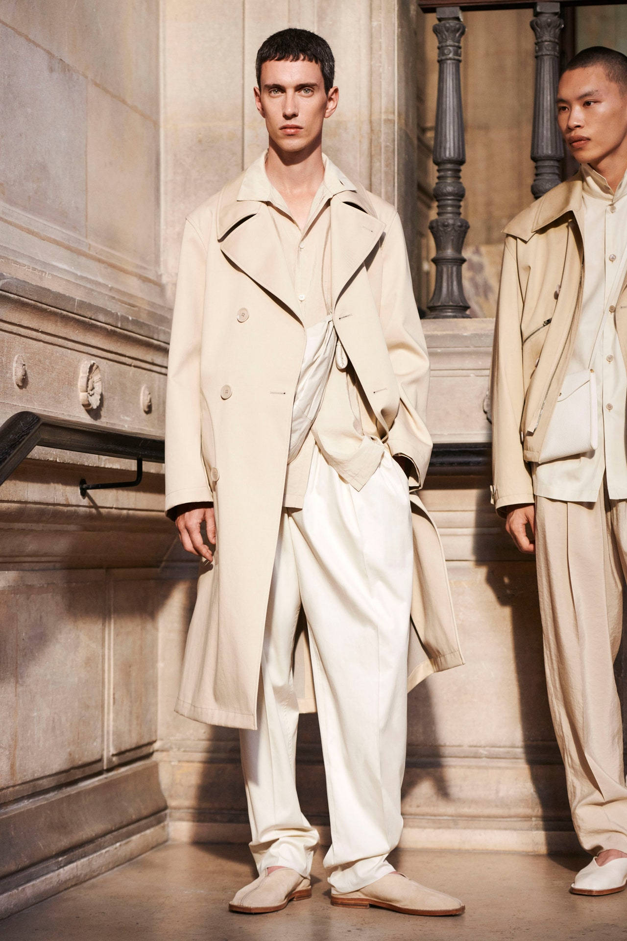 Lemaire, Spring 2023 Menswear, beige trench coats, Full HD Phone Wallpaper