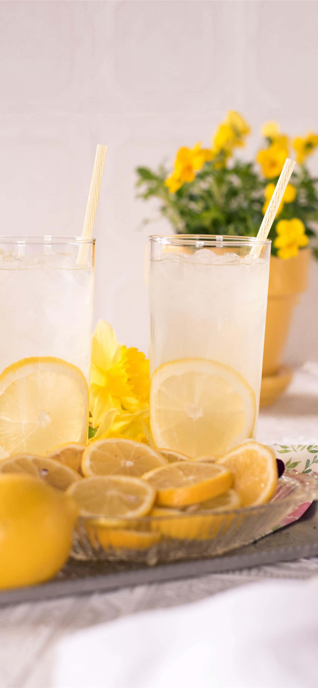 Lemon Juice On Tray iPhone, lemonade, lemon slices, 2K Phone Wallpaper
