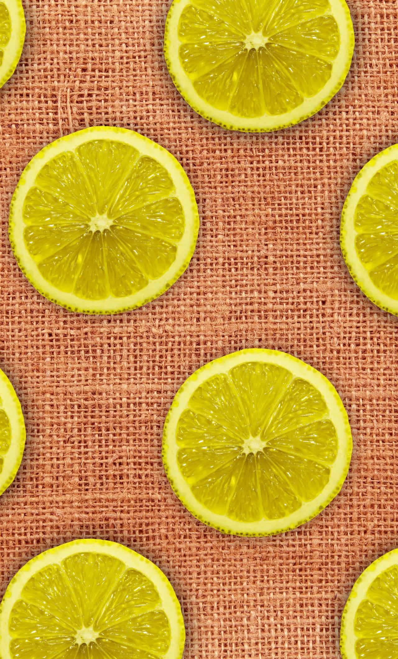 lemon slices, textured terracotta fabric, repeating pattern, Full HD Phone Wallpaper