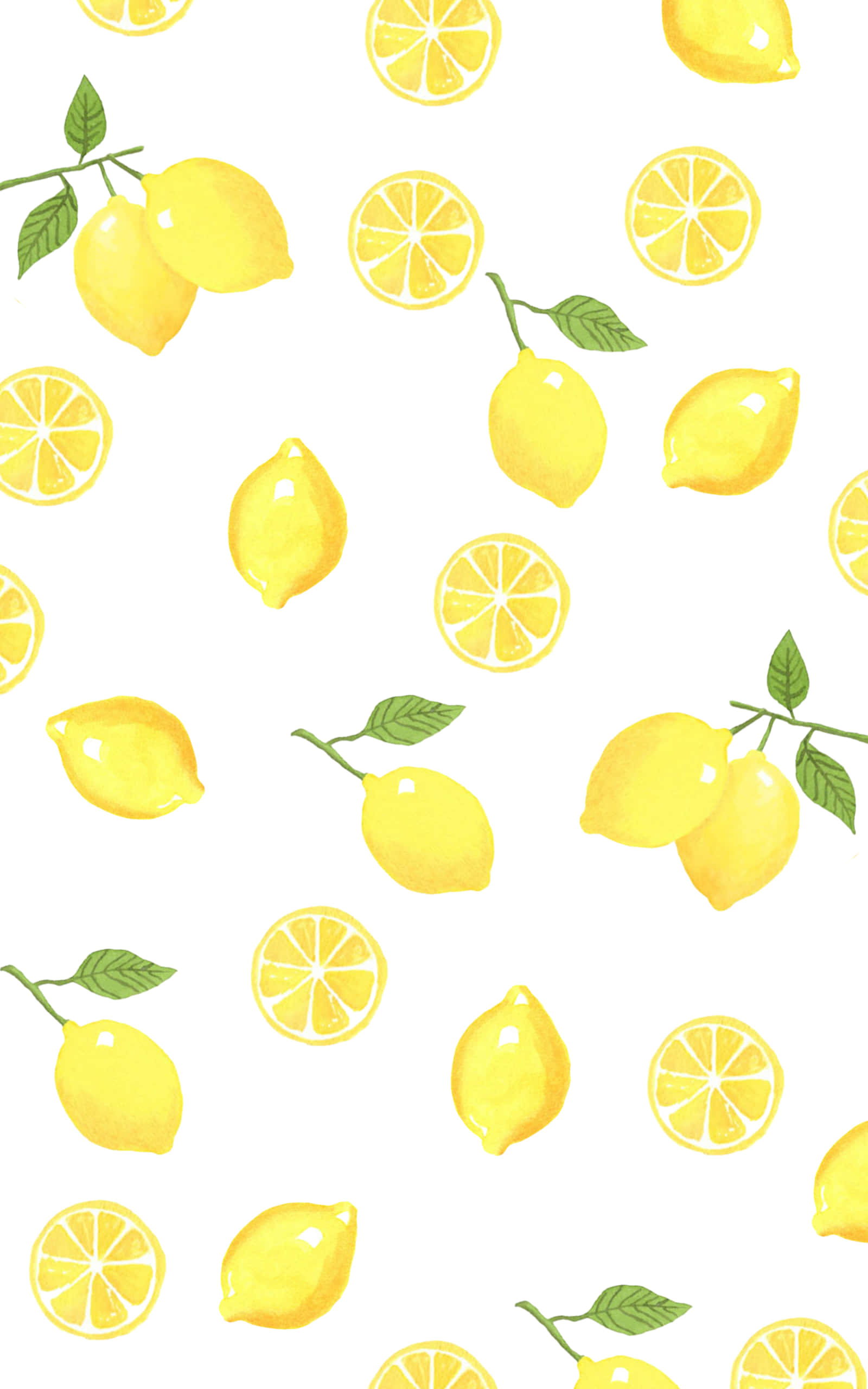 Lemon iPhone, white background, vibrant watercolor lemons, 2K Phone Wallpaper