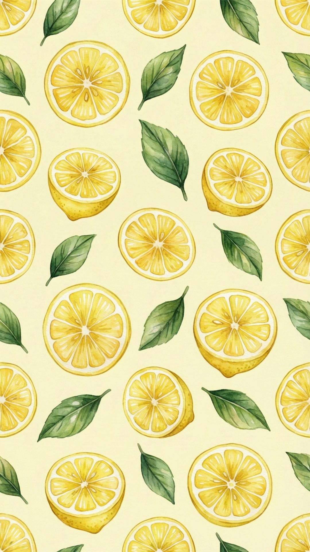 lemon pattern, sliced lemons, green leaves, Full HD Phone Wallpaper