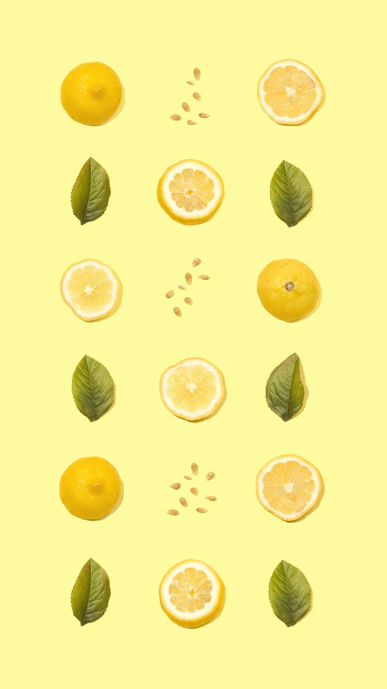 lemon, pale yellow background, flat-lay, 2K Phone Wallpaper