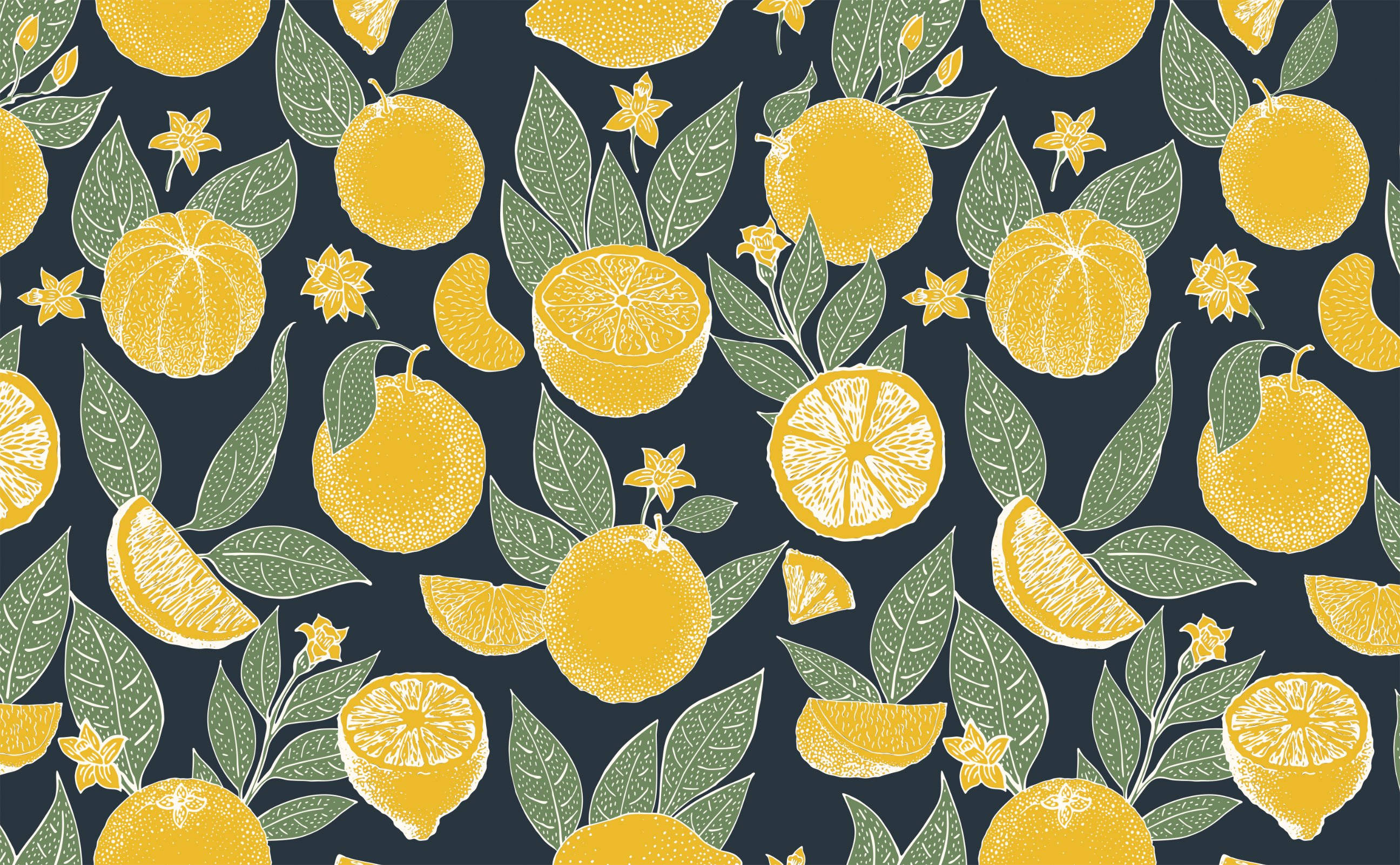 Lemon, orange mural, vibrant yellow lemons, 2K Desktop Wallpaper