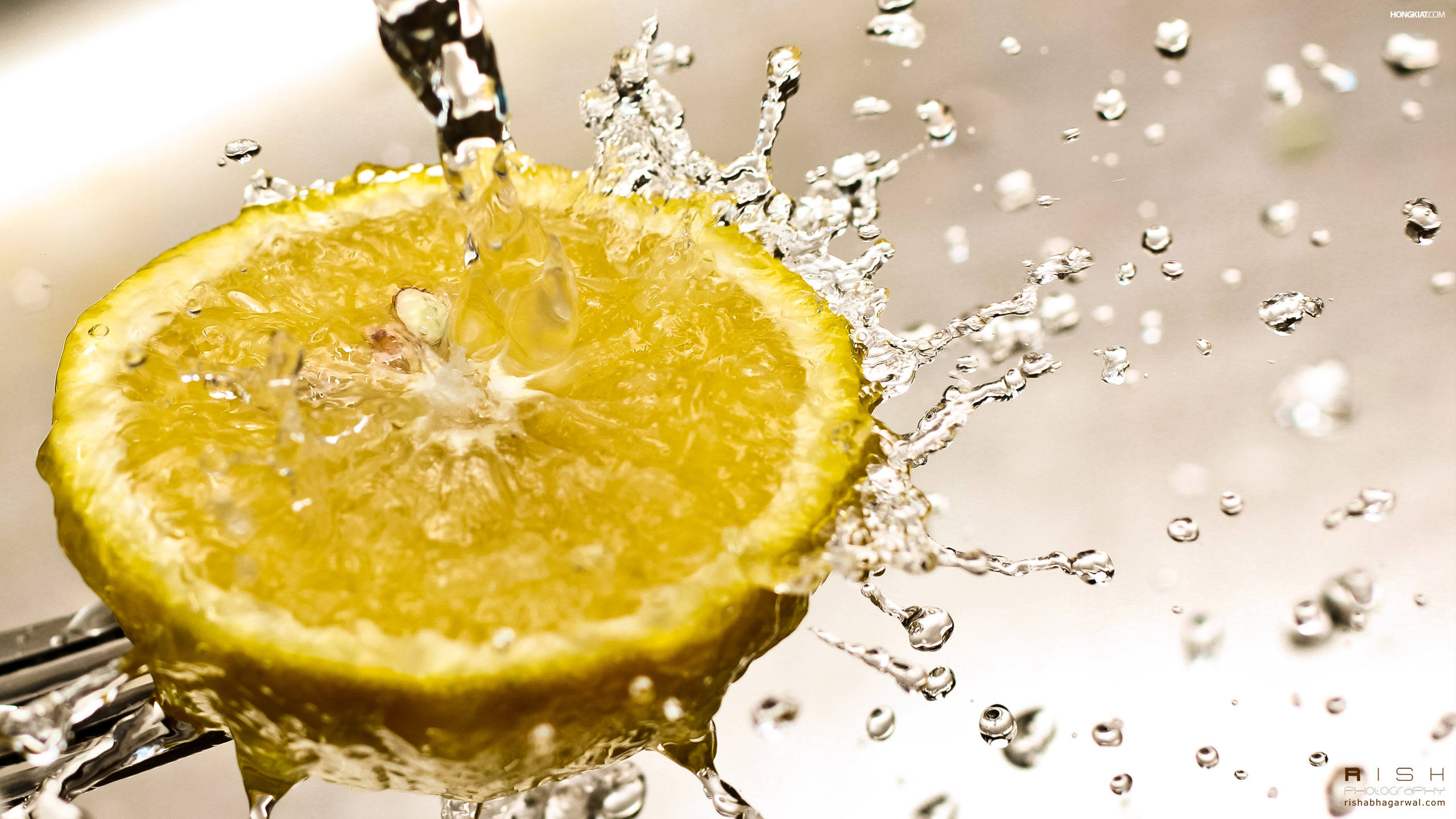 lemon, yellow, water droplets, 2K Desktop Wallpaper