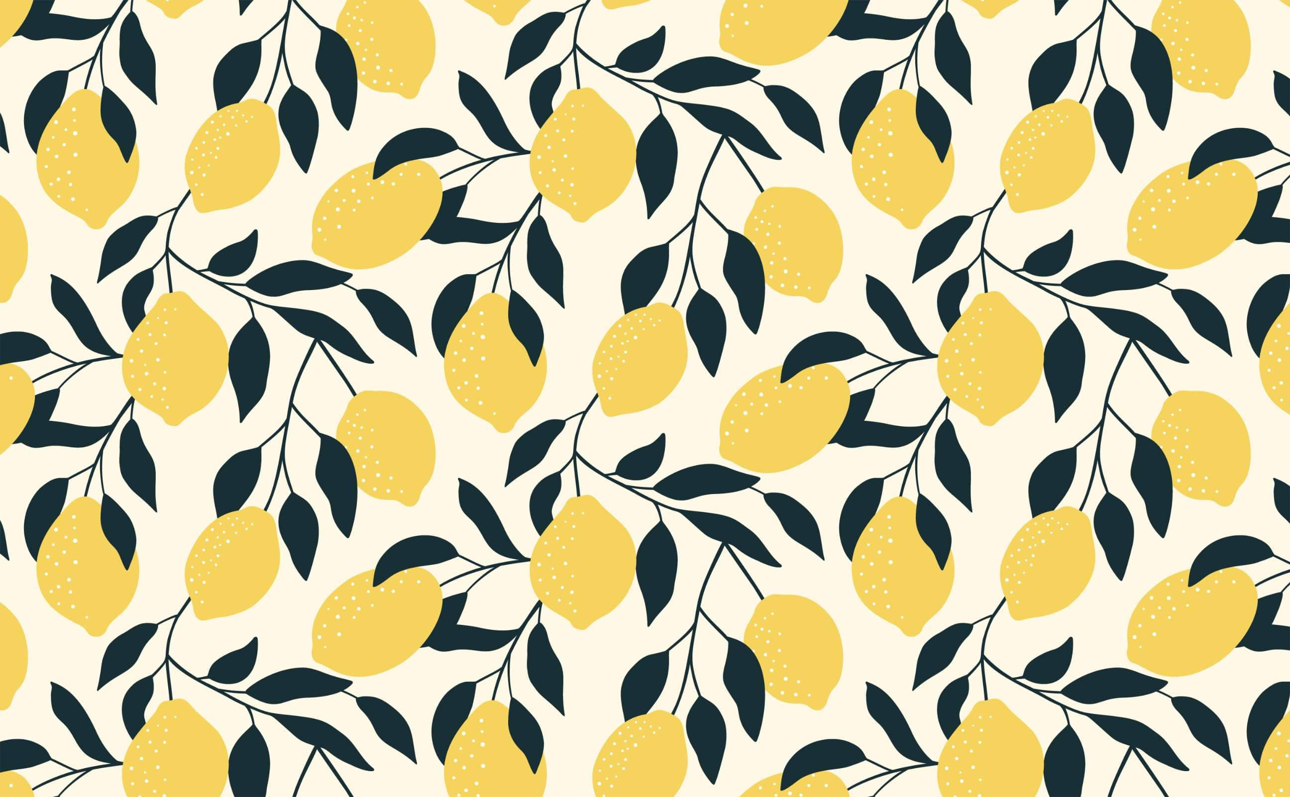 lemon, leaves, vibrant yellow, 2K Desktop Wallpaper