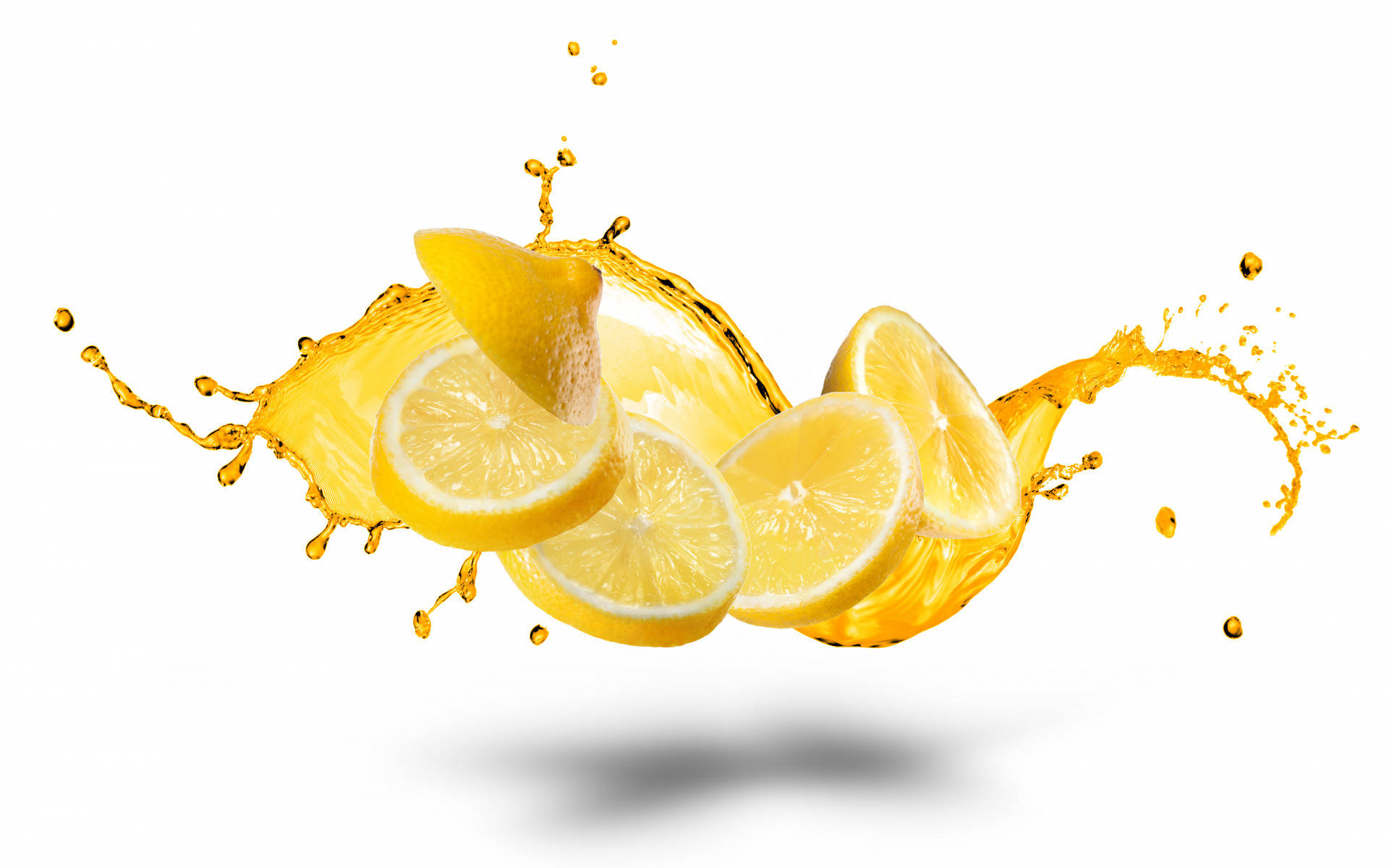 Citrus Lemon Juice, vibrant yellow, lemon slices, Full HD Desktop Wallpaper