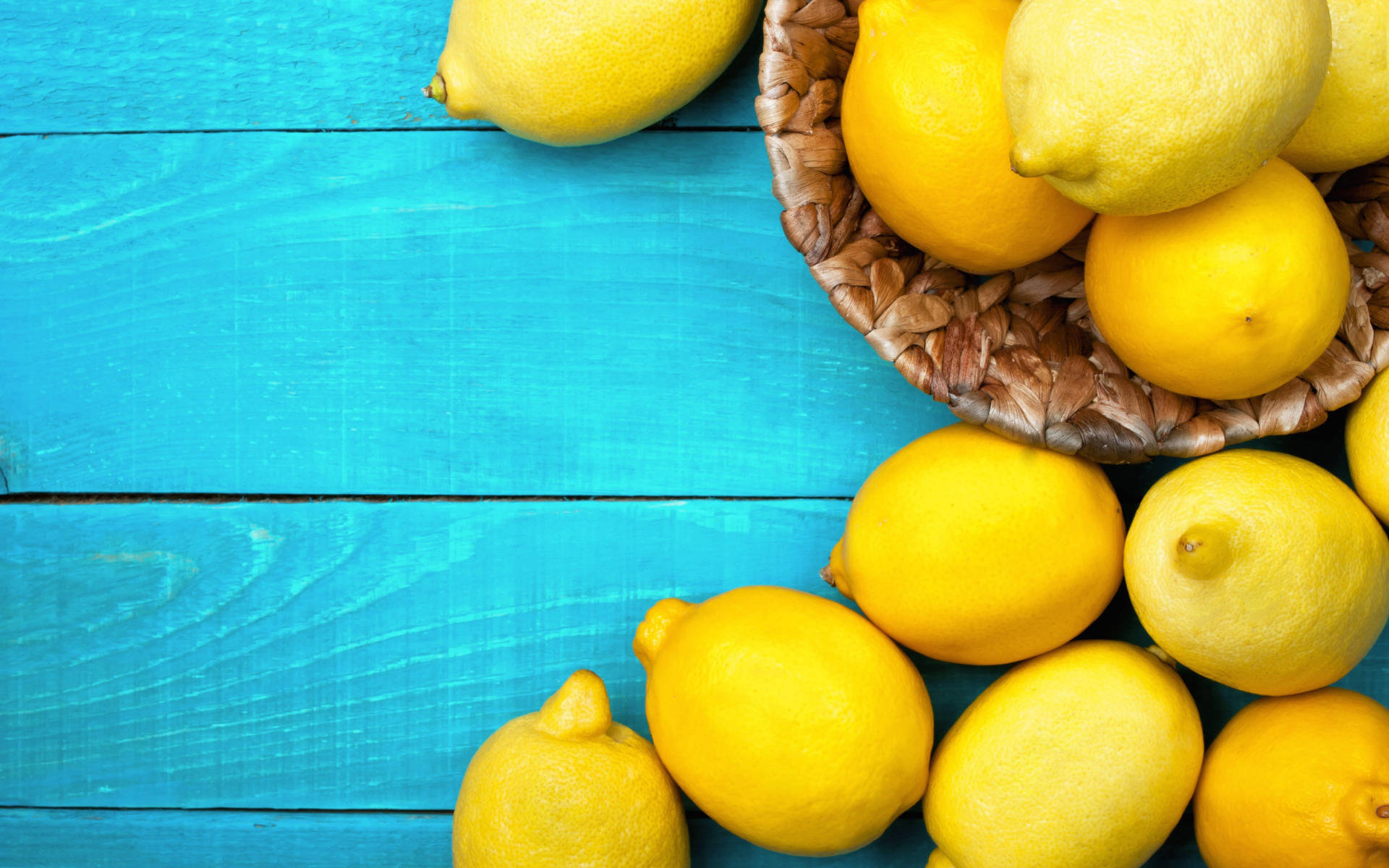 basket of fresh lemon, vibrant yellow lemons, woven basket, Full HD Desktop Wallpaper