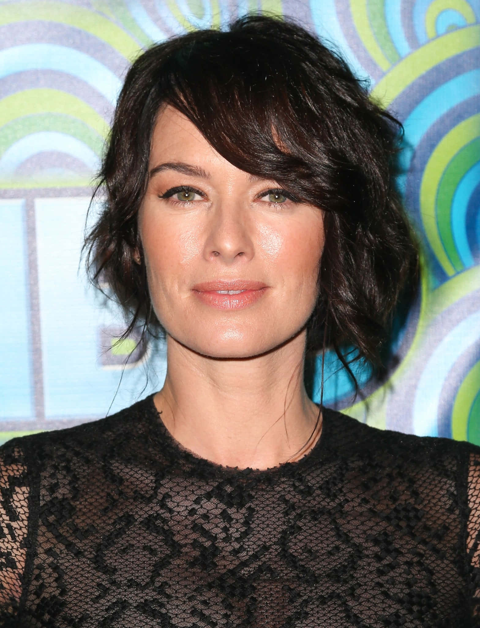 Lena Headey, dark wavy hair, black lace top, Full HD Phone Wallpaper