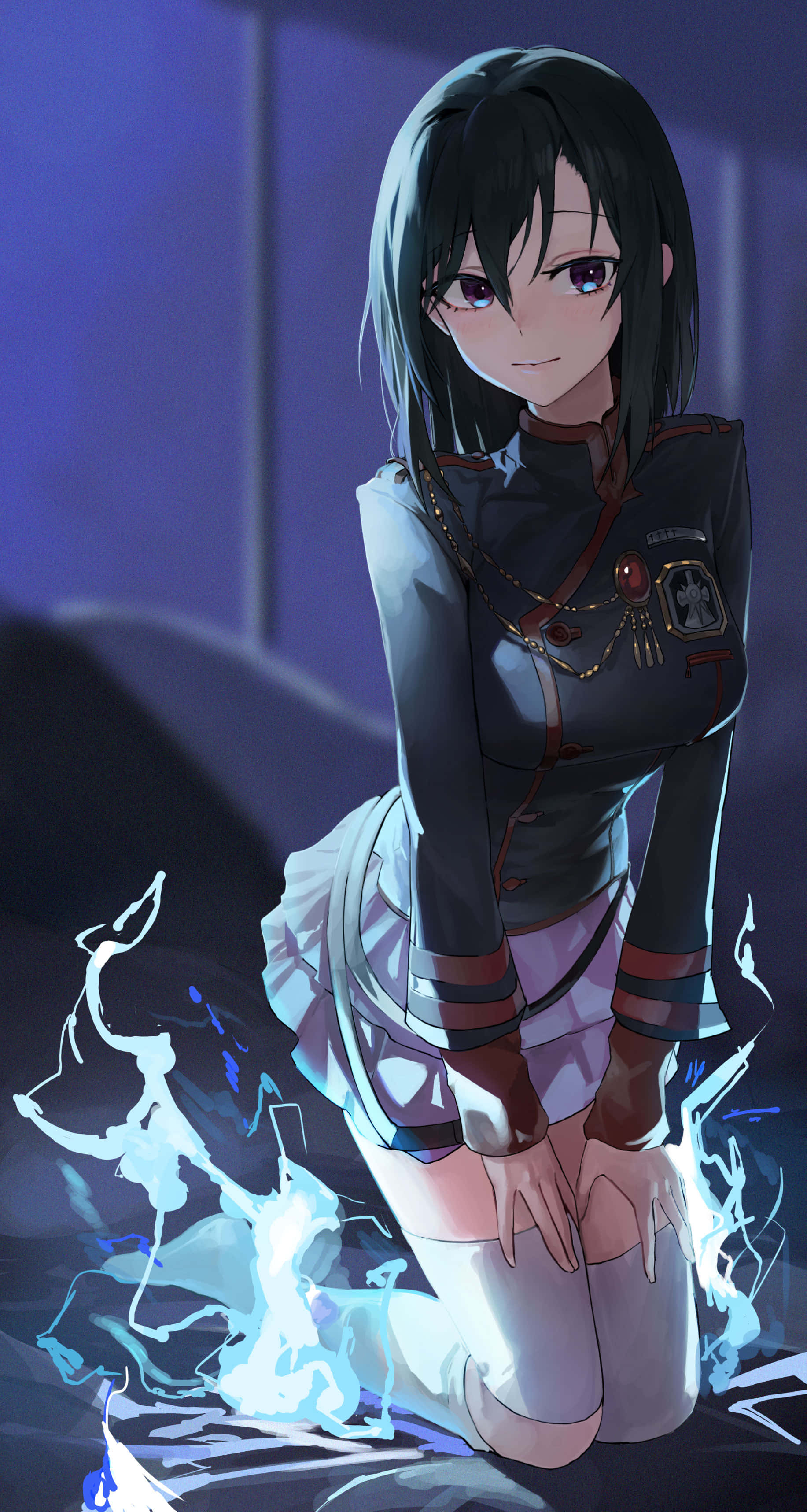 Lenalee Lee, mystical flames, glowing blue energy, 2K Phone Wallpaper