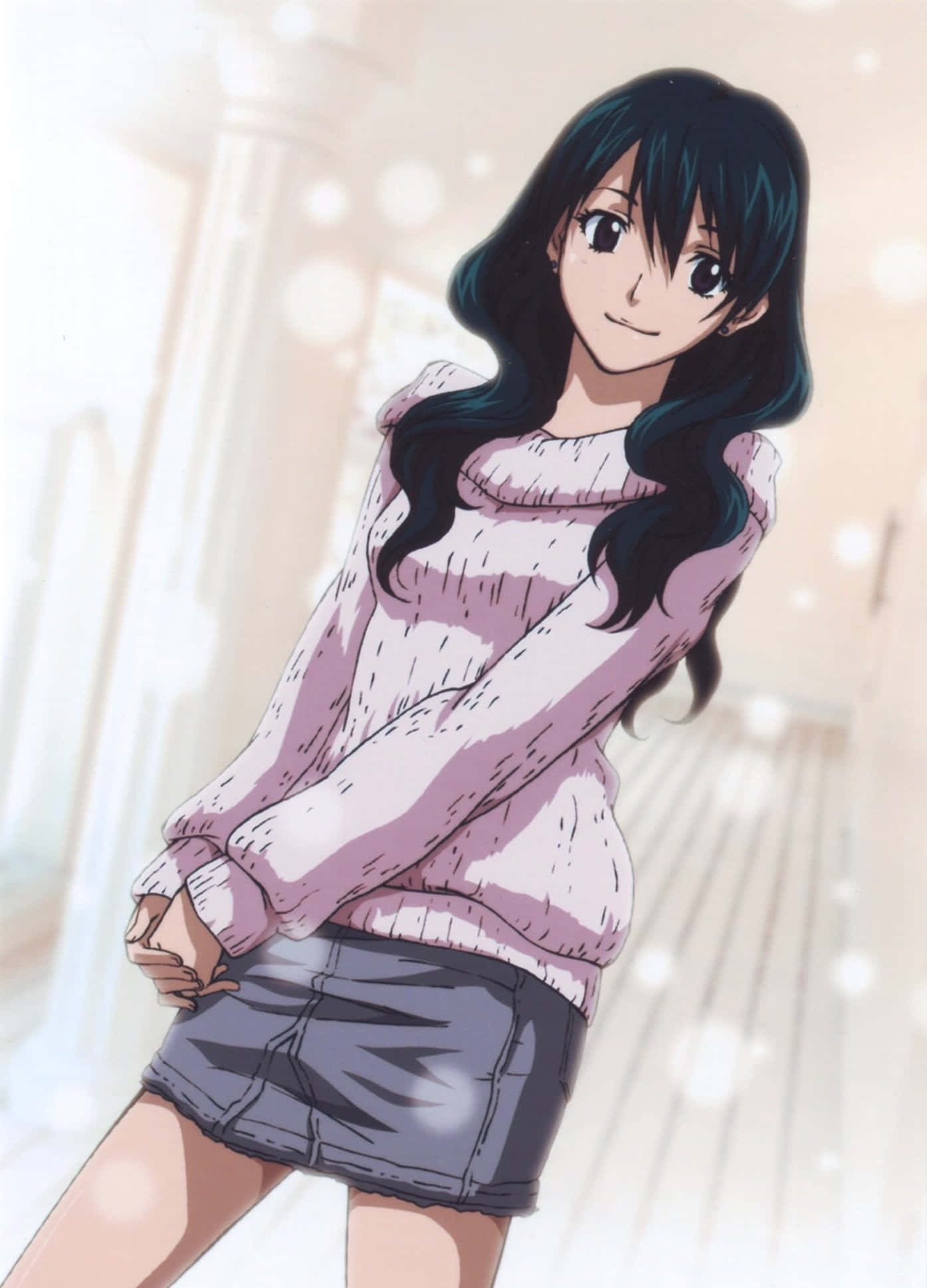 Lenalee Lee, pink sweater, denim shorts, Full HD Phone Wallpaper