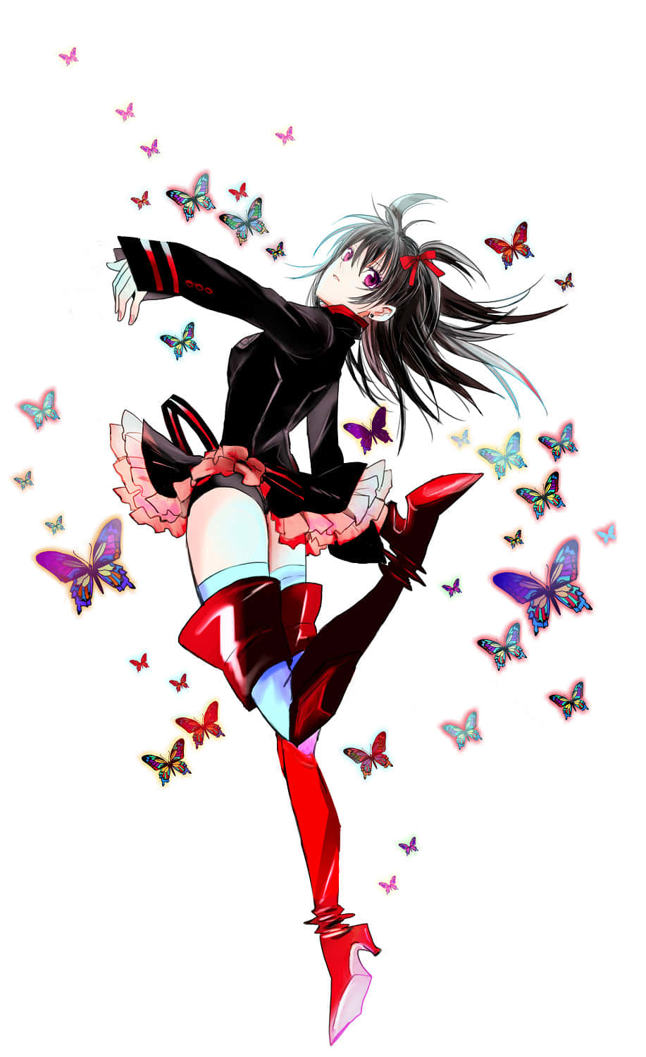 Lenalee Lee, dancing with butterflies, black and red outfit, HD Phone Wallpaper