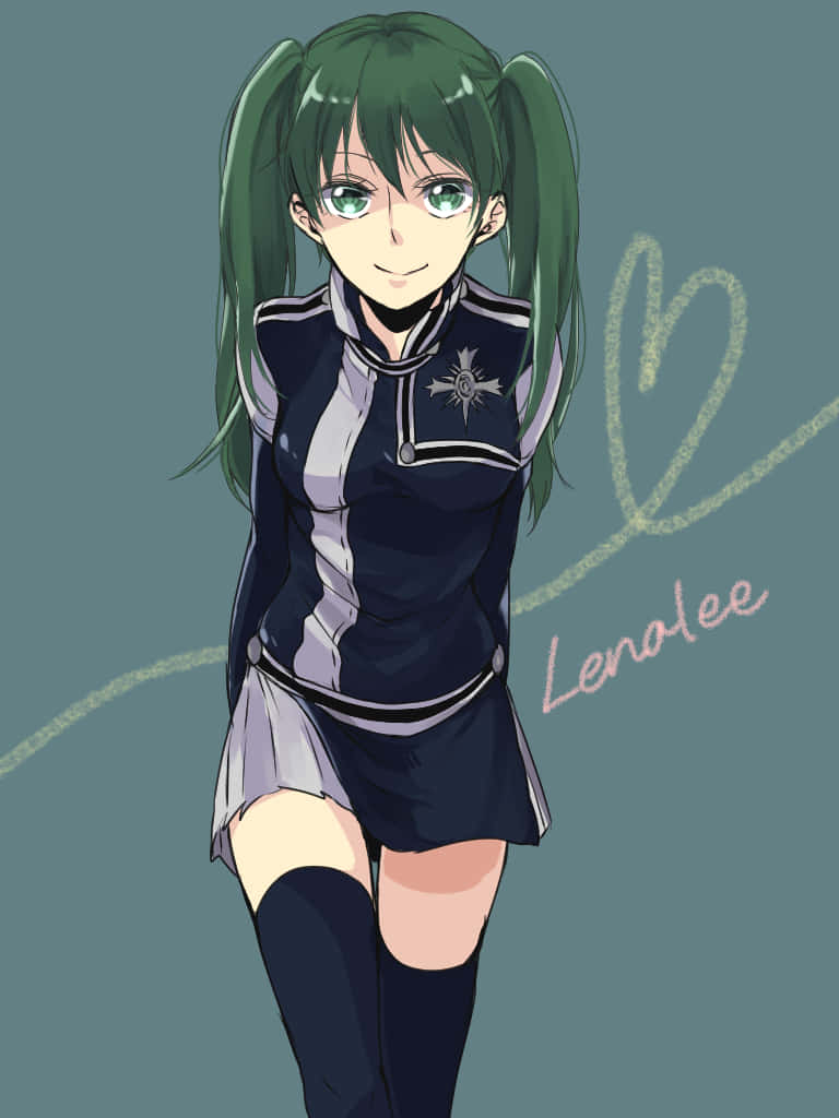 Lenalee Lee, green pigtails, dark blue and gray school uniform, SD Phone Wallpaper