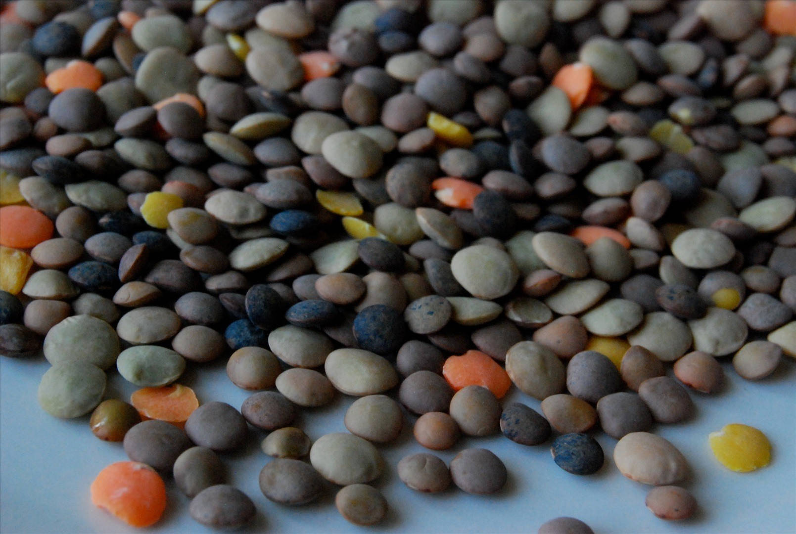 spilled lentils, sky blue surface, assorted dried lentils, HD Desktop Wallpaper