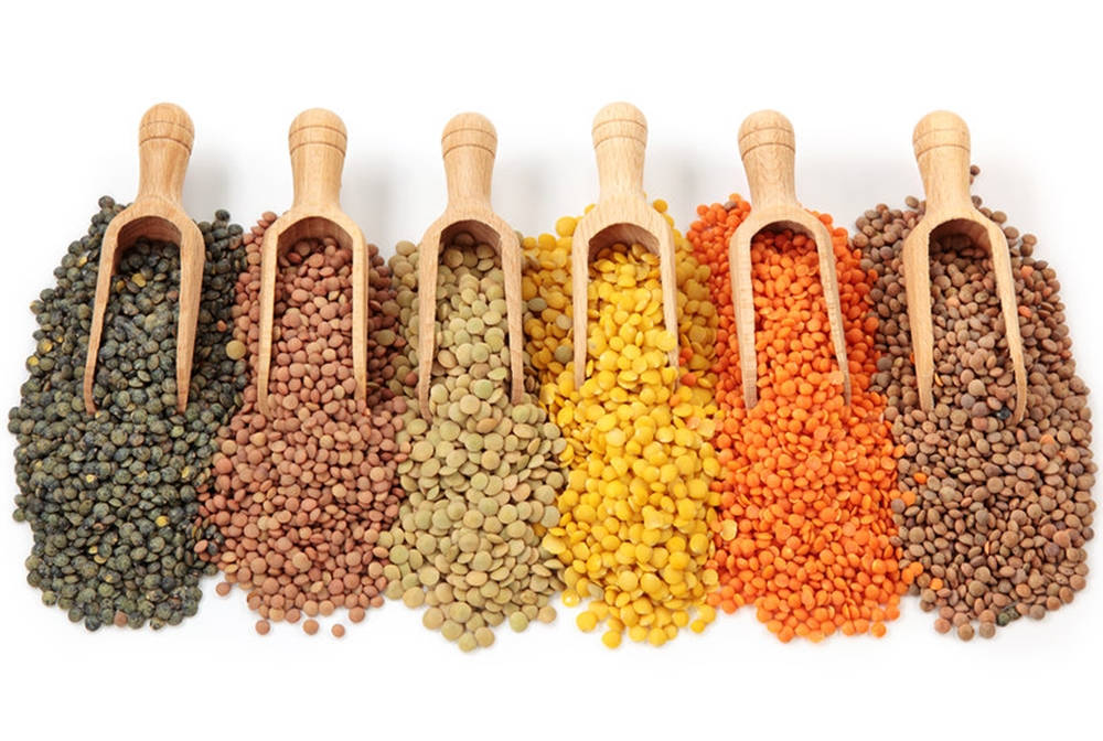 six scoops of lentils, wooden scoops, assorted lentils, SD Desktop Wallpaper