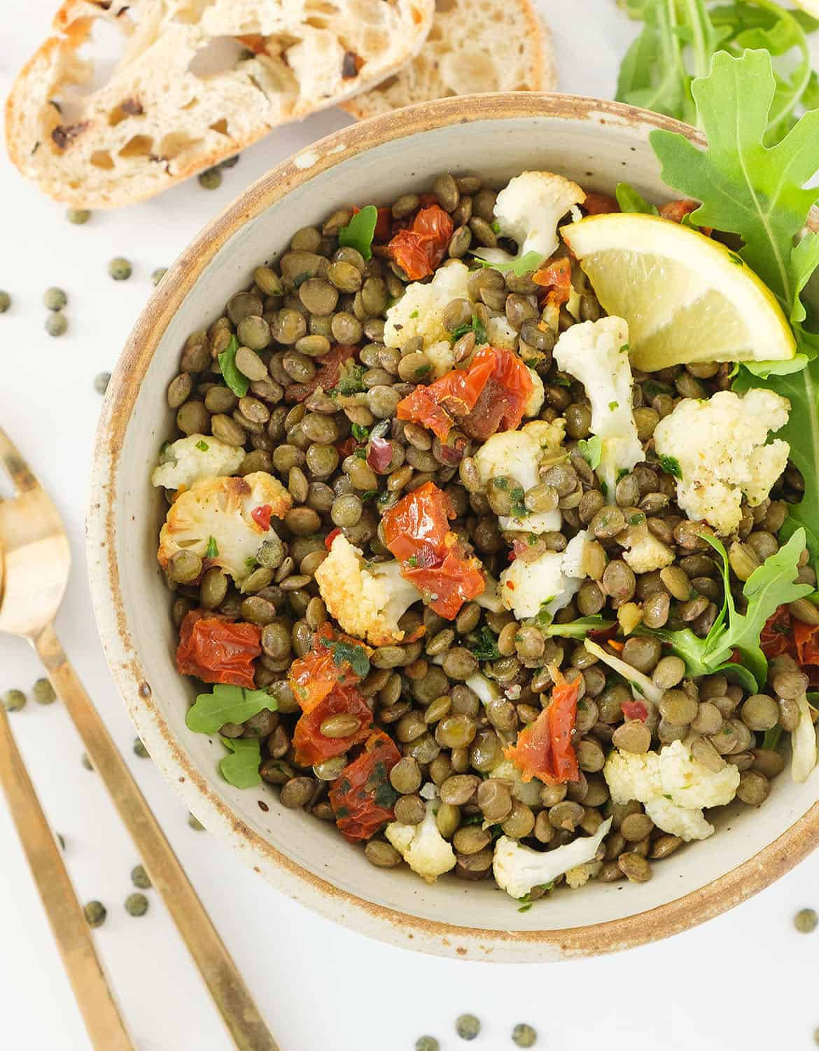 lentils, green lentils, roasted cauliflower, HD Phone Wallpaper