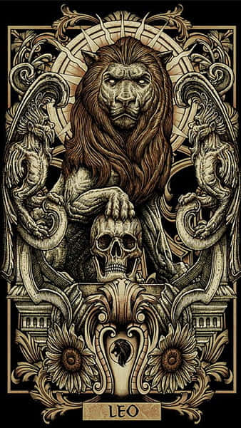 lion, skull, golden filigree, SD Phone Wallpaper