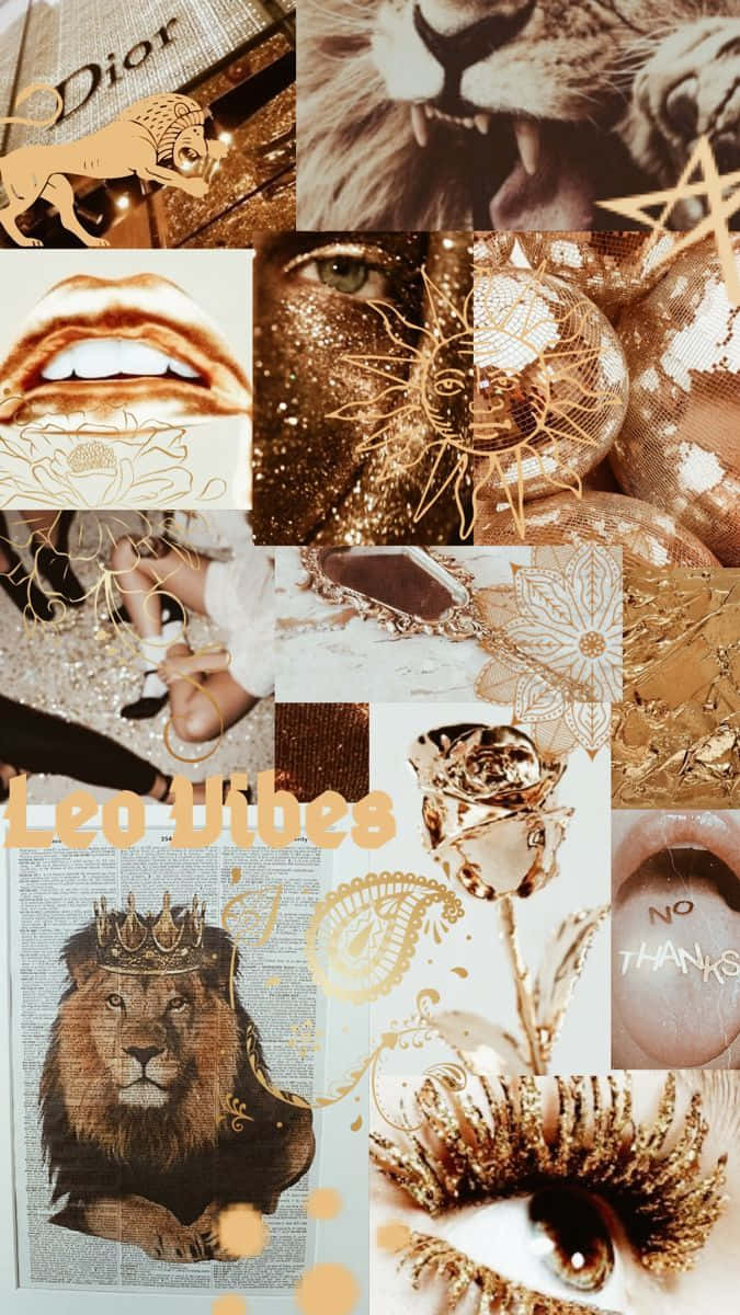 Leo Vibes, golden-themed, lion imagery, SD Phone Wallpaper
