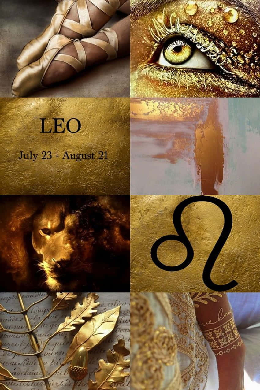 Leo Aesthetic, golden astrological collage, ballet shoes, SD Phone Wallpaper