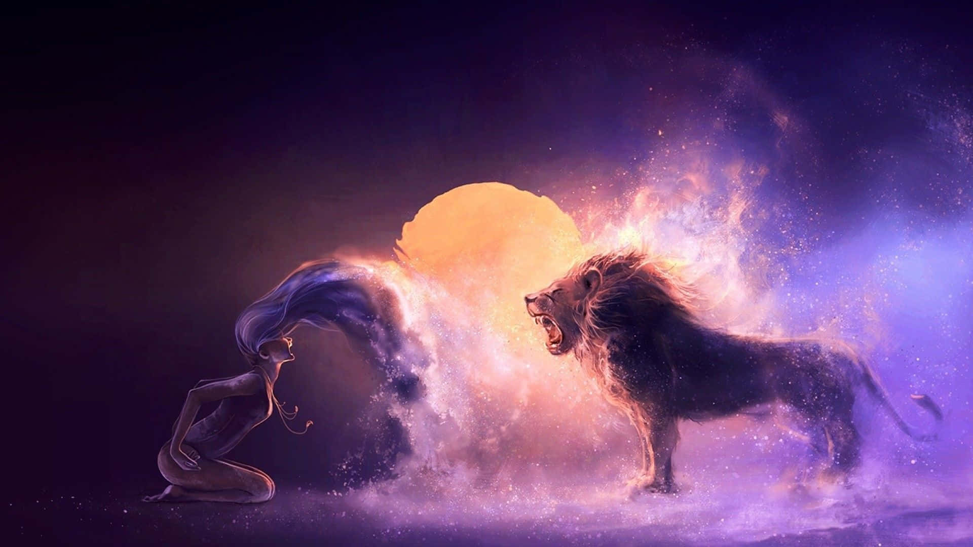 Leo Aesthetic, blue hair, roaring lion, Full HD Desktop Wallpaper