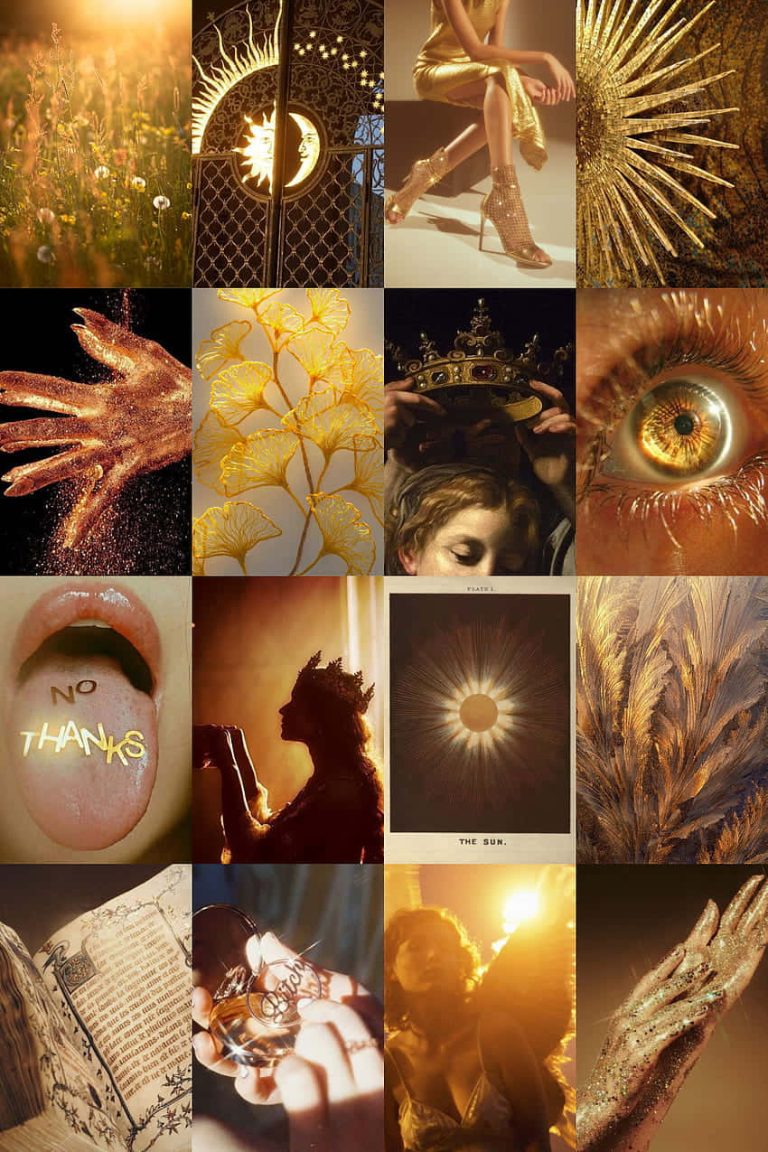 Leo Aesthetic, Golden sun motifs, Glittering hands, SD Phone Wallpaper