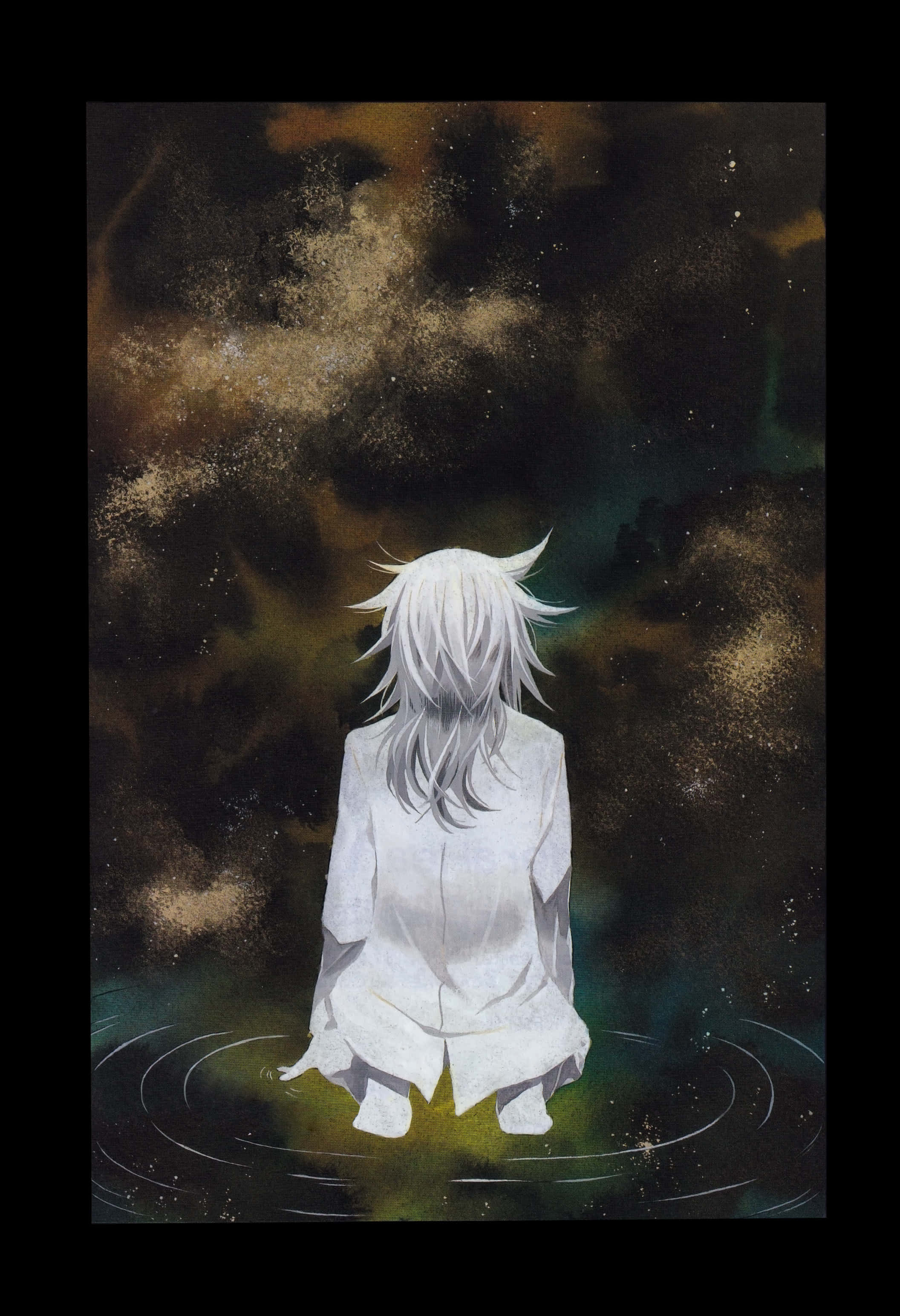 Leo Baskerville, white-haired anime figure, white robe, 2K Phone Wallpaper
