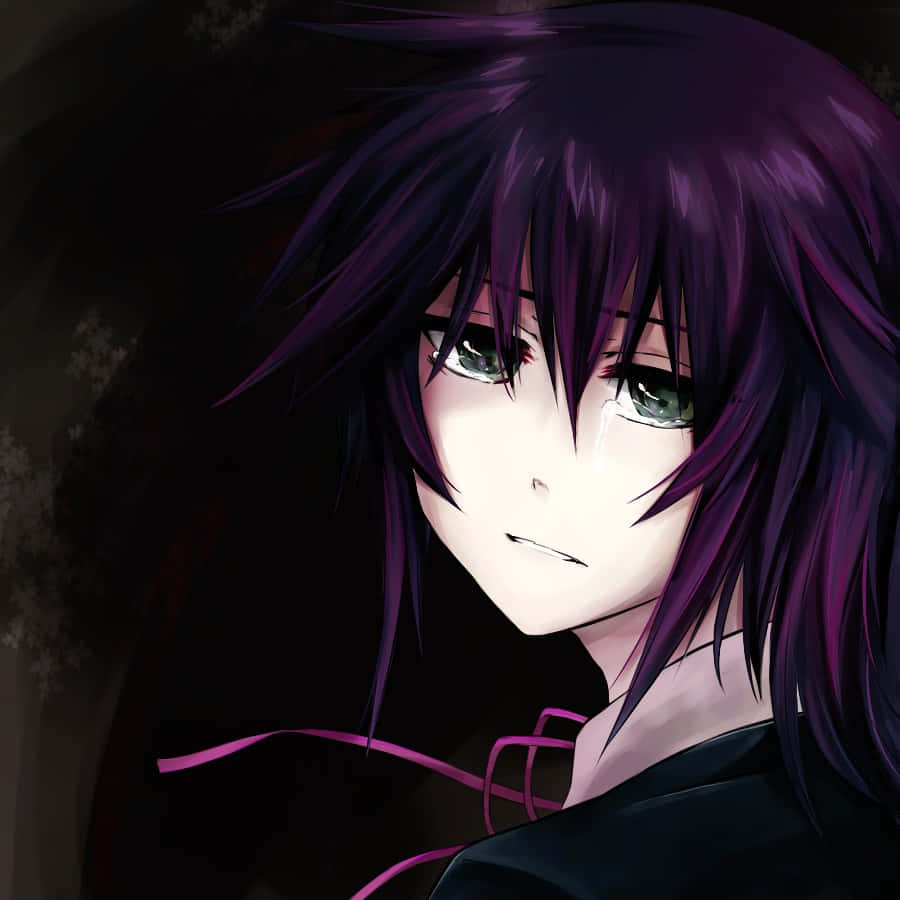 Leo Baskerville, vibrant purple hair, green eyes, SD Desktop Wallpaper