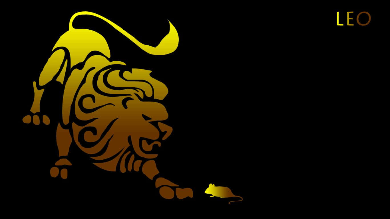 Leo Zodiac, golden lion, ornate swirls, HD Desktop Wallpaper