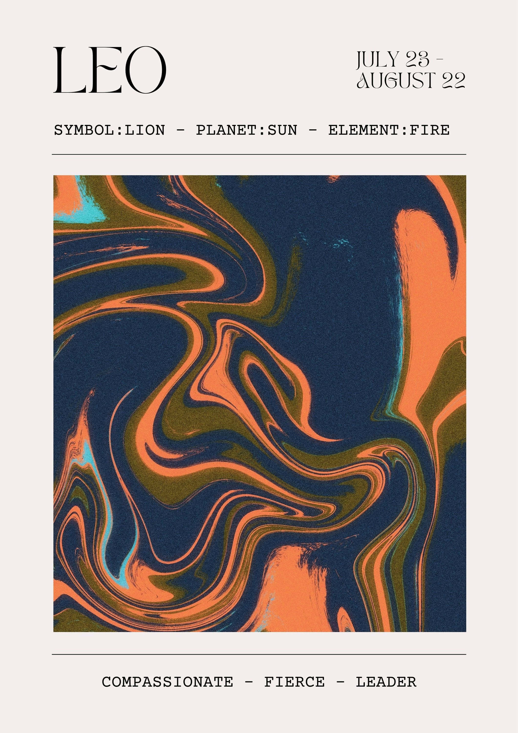 Leo Zodiac, orange, teal, 2K Phone Wallpaper