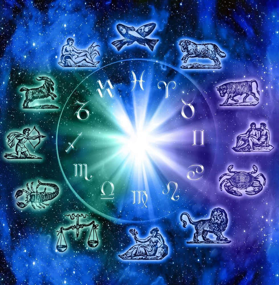 Leo Zodiac, zodiac wheel, glowing astrological symbols, SD Phone Wallpaper
