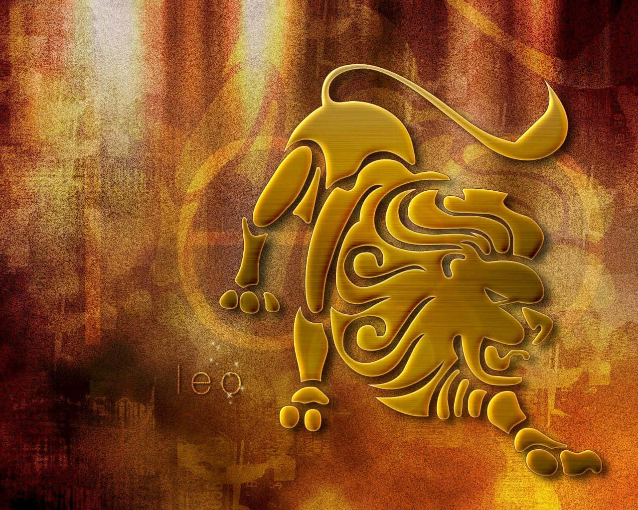 Leo Zodiac, golden stylized lion, flowing patterns, HD Desktop Wallpaper