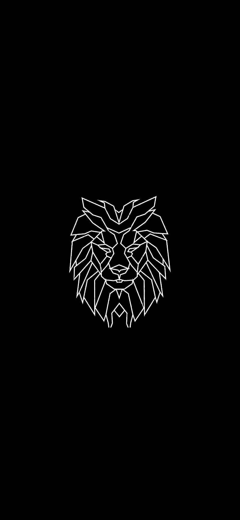 minimalist, white geometric lion head silhouette, solid black background, HD Phone Wallpaper