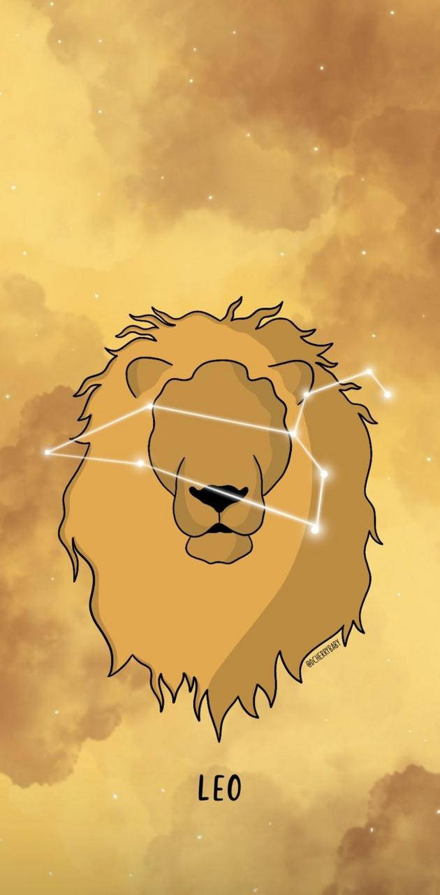 Cloudy Yellow Leo Lion, lion head, constellation lines, HD Phone Wallpaper