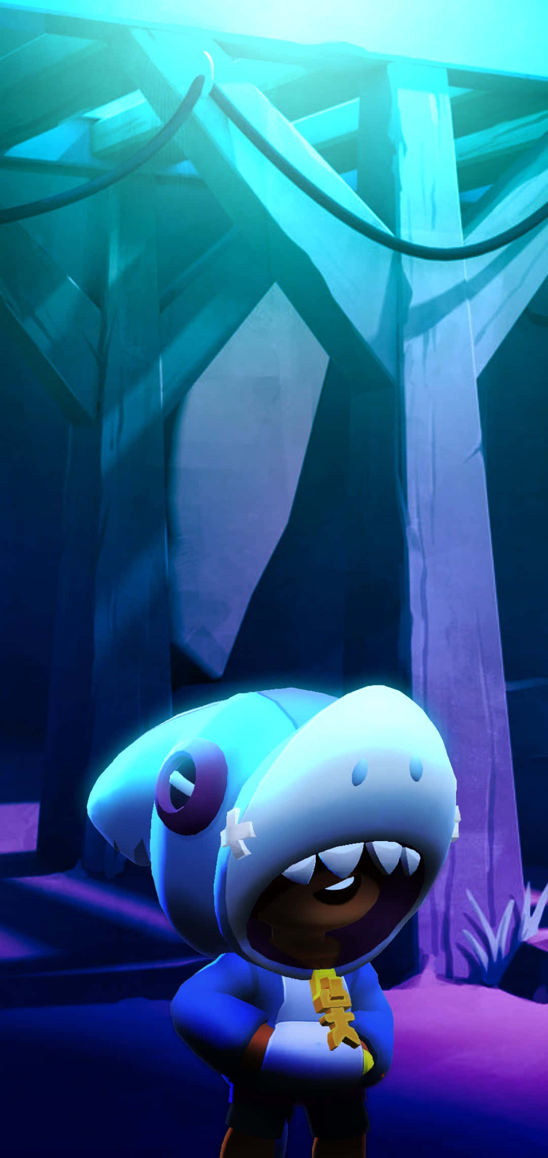 Leon Brawl Stars, dark night, glowing blue cave, Full HD Phone Wallpaper