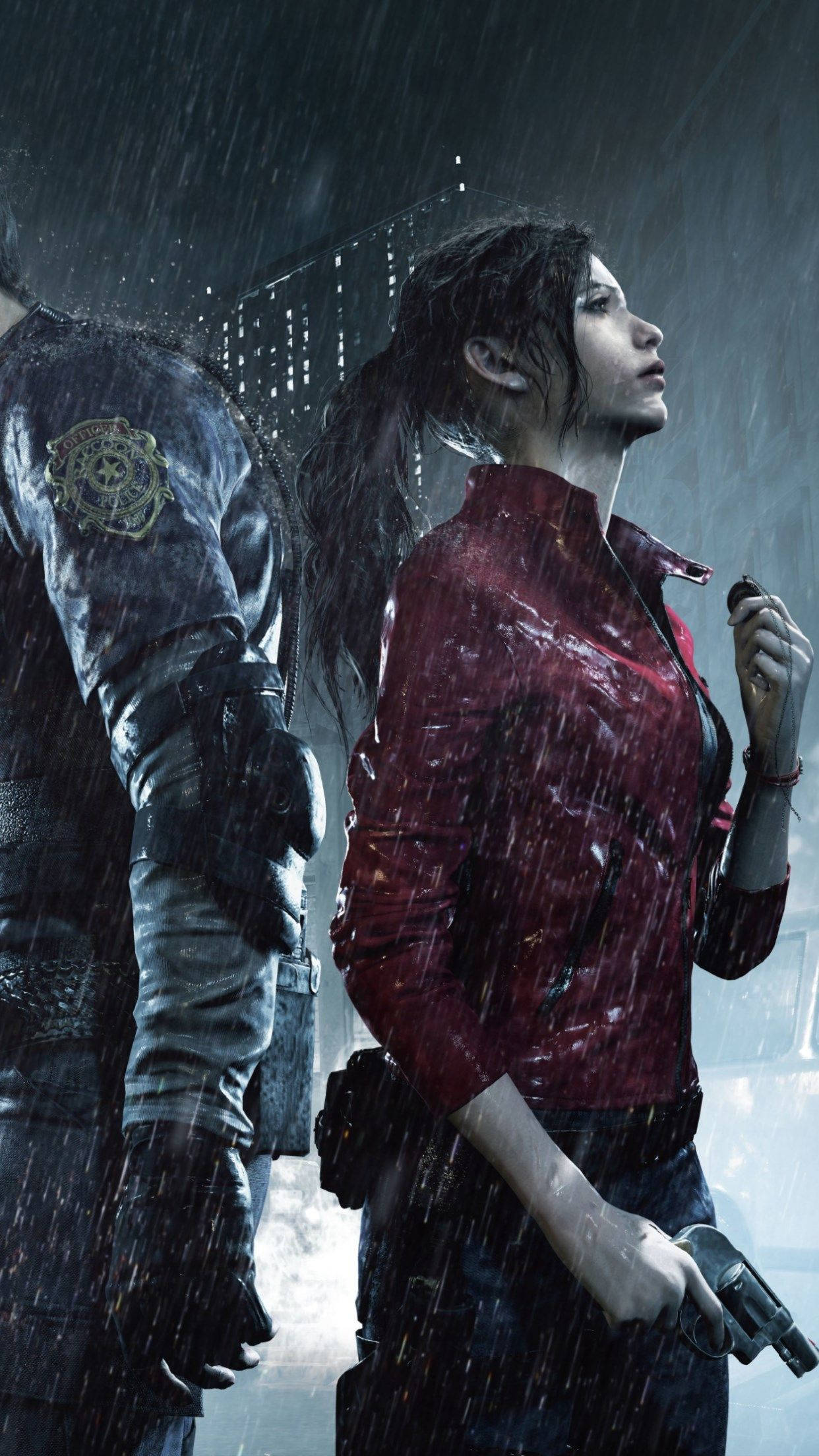 Leon S Kennedy, Claire Redfield, rain, Full HD Phone Wallpaper
