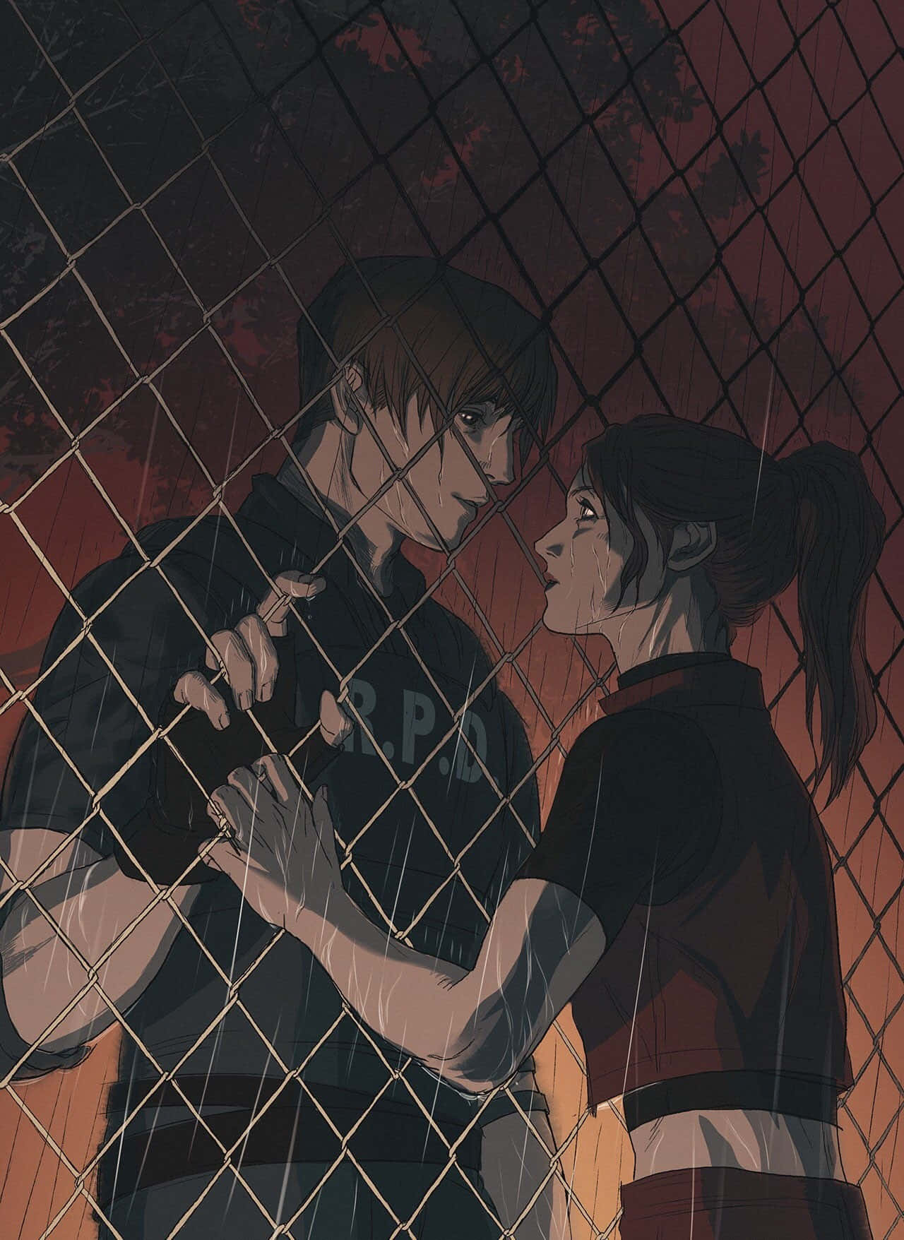 Leon Kennedy, Claire Redfield, chainlink fence, HD Phone Wallpaper