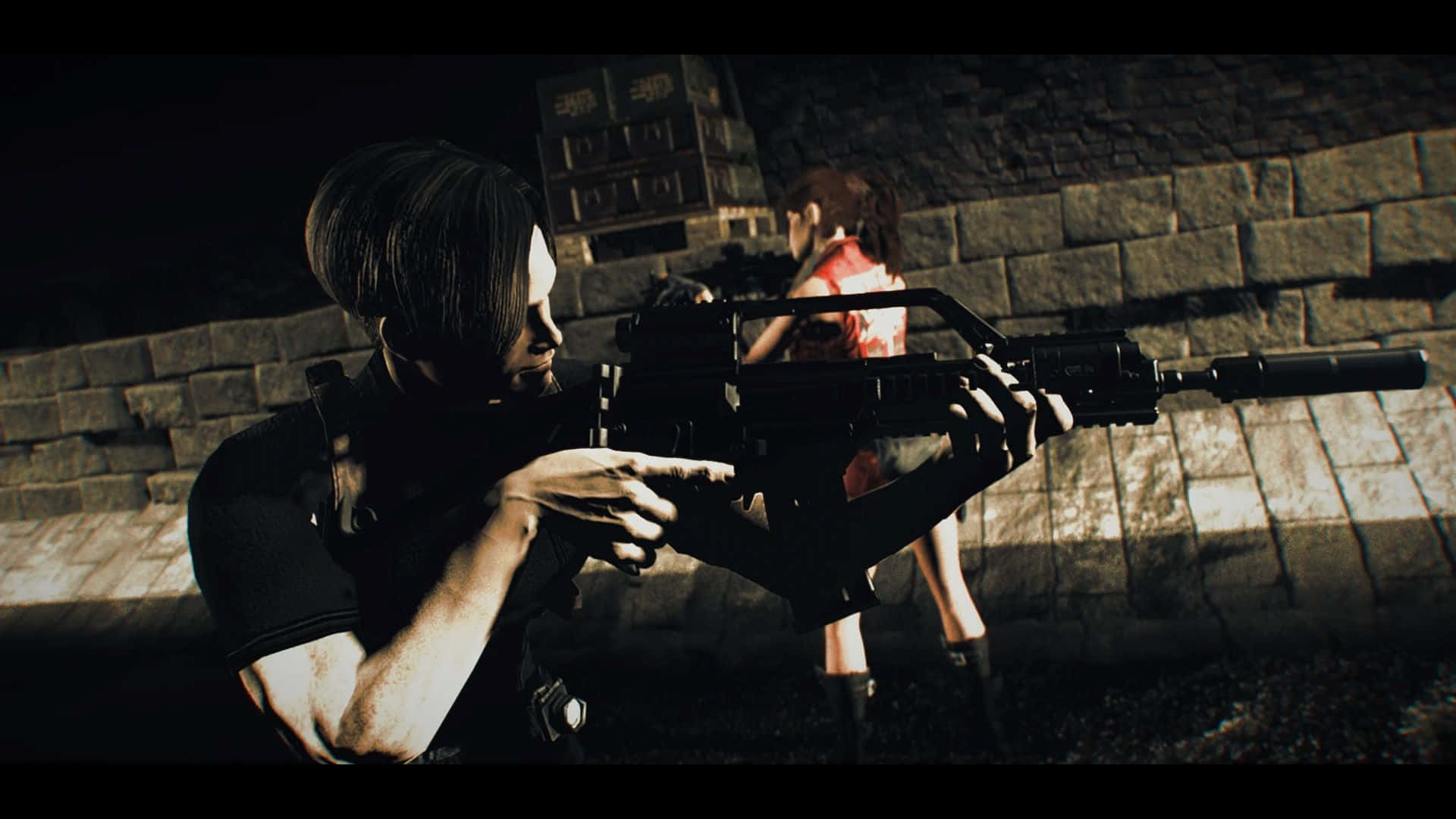 Leon Kennedy, Claire Redfield, black tactical gear, Full HD Desktop Wallpaper