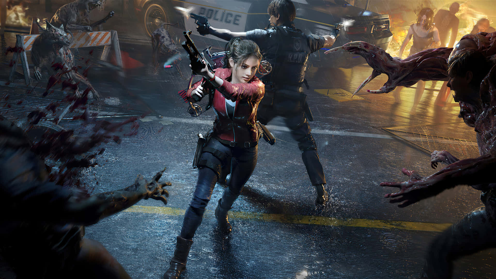Leon Kennedy, Claire Redfield, zombie showdown, Full HD Desktop Wallpaper