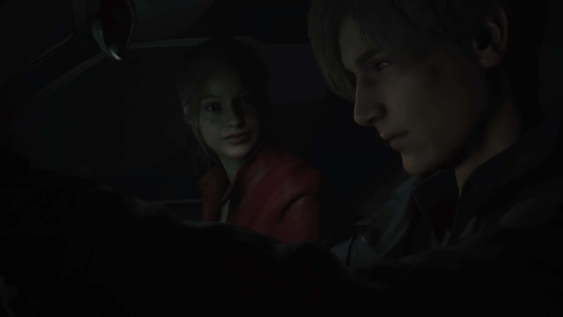 Leon Kennedy, Claire Redfield, dark car scene, Full HD Desktop Wallpaper